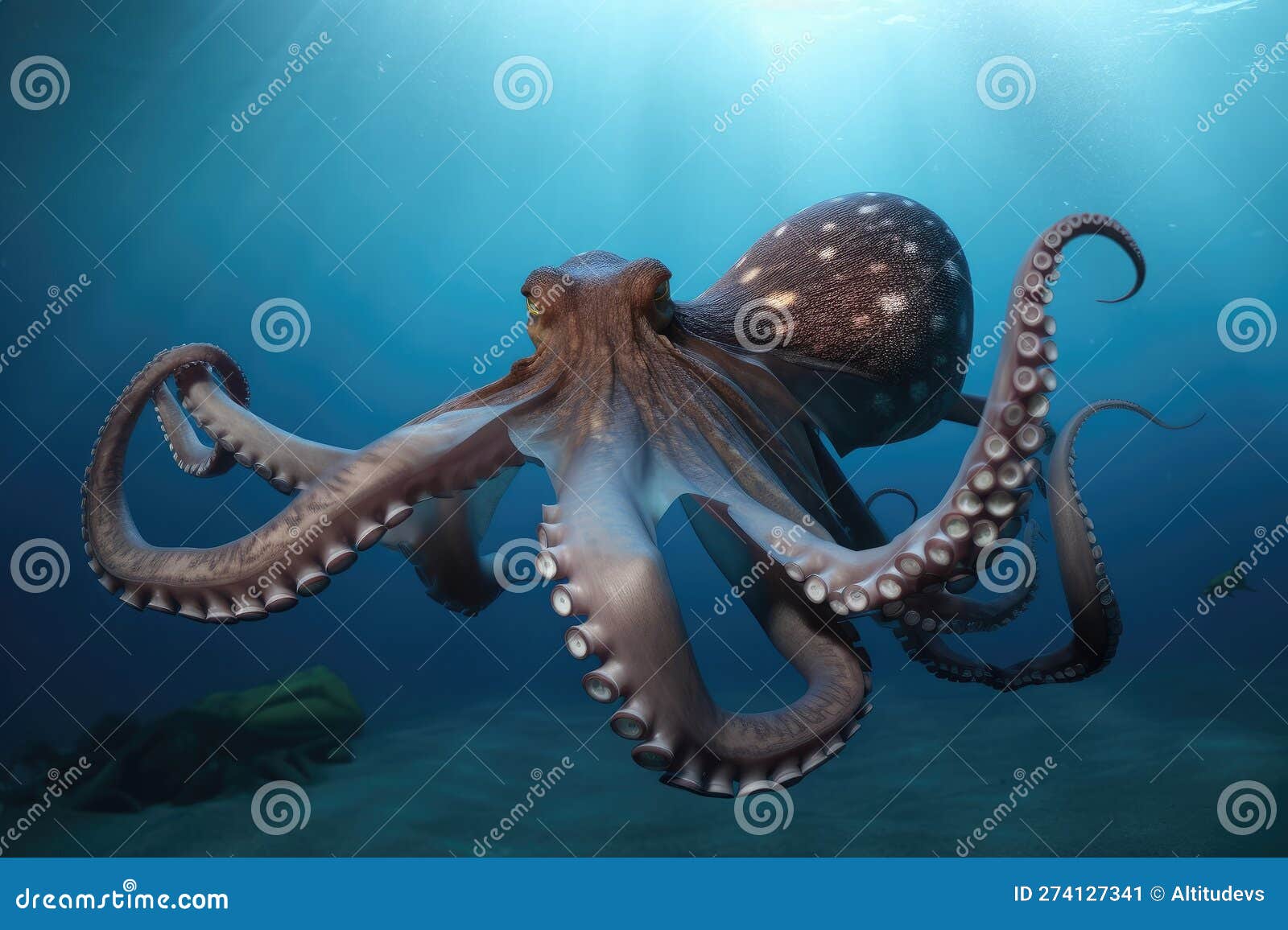 Giant Octopus, Spreading Its Tentacles and Attacking with Its Beak