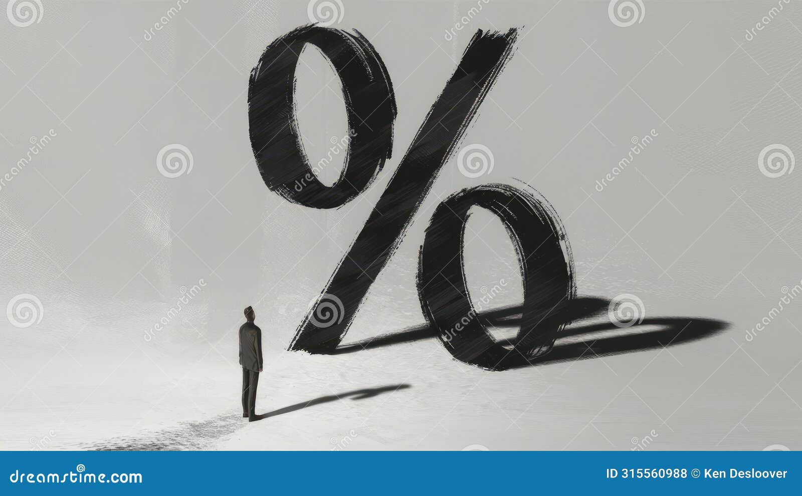 giant percentage sign significant lone figure, copy-space, big financial decision