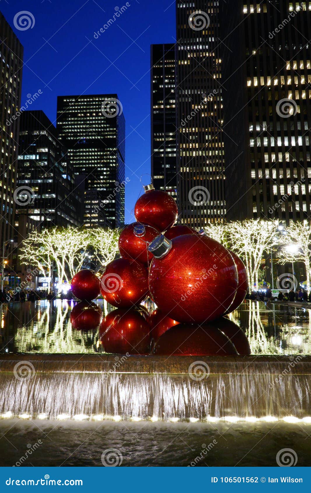 Giant Red Christmas Tree Baubles, New York, Editorial Photography