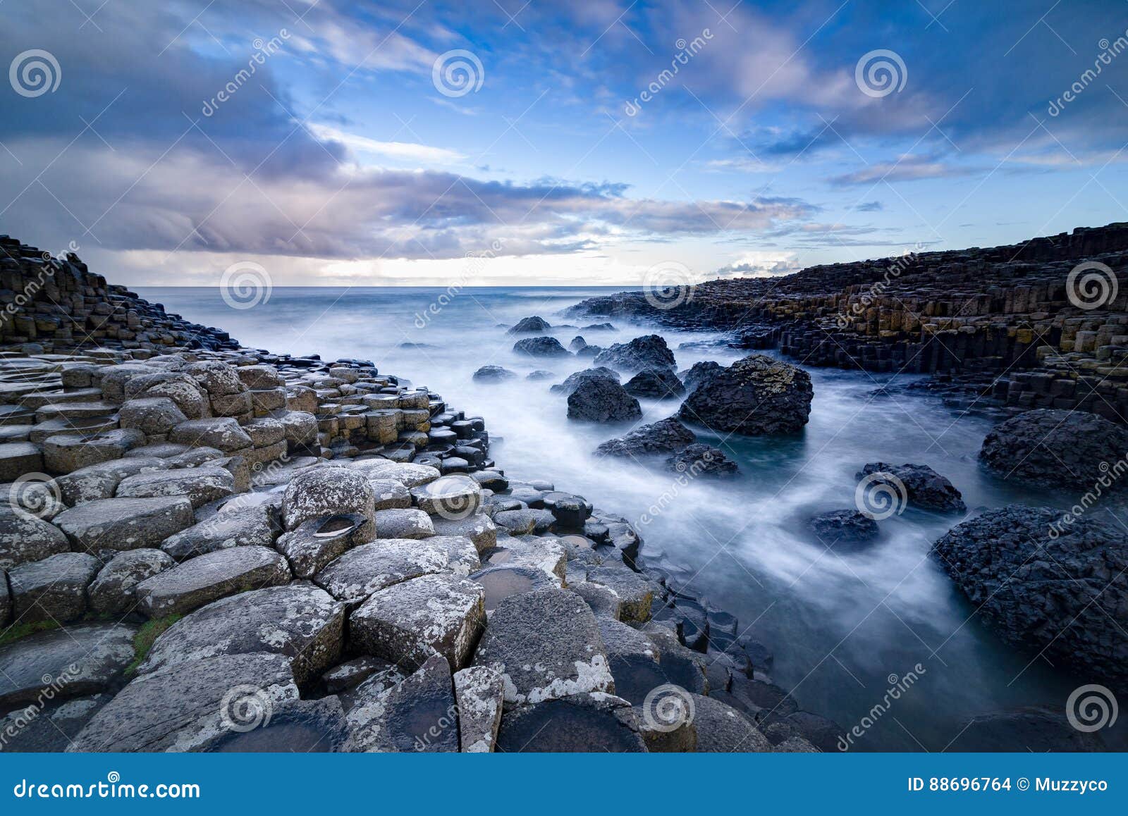 the giant`s causeway in the morning.