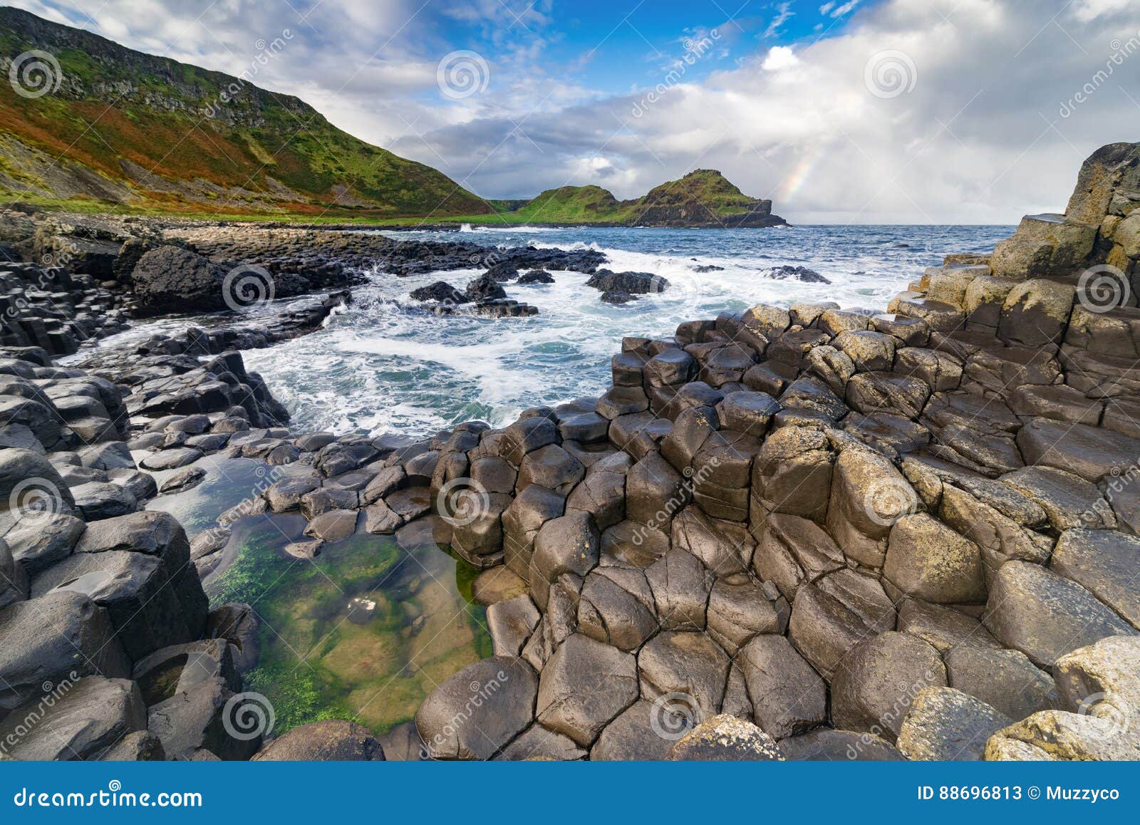 the giant`s causeway in the morning.