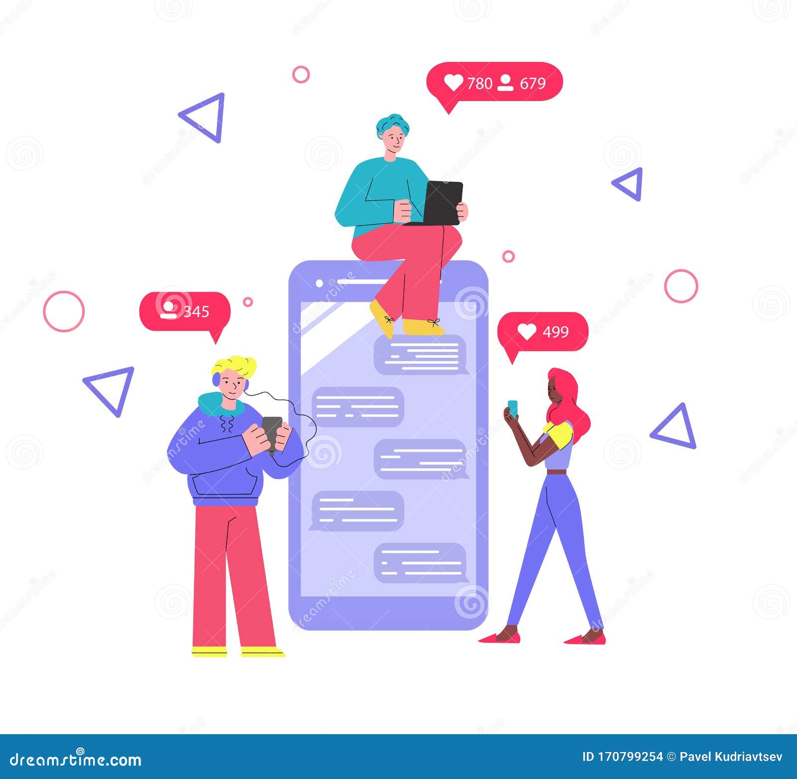 Giant Smartphone with Mobile Messenger App and Cartoon People Stock Vector  - Illustration of network, flyer: 170799254