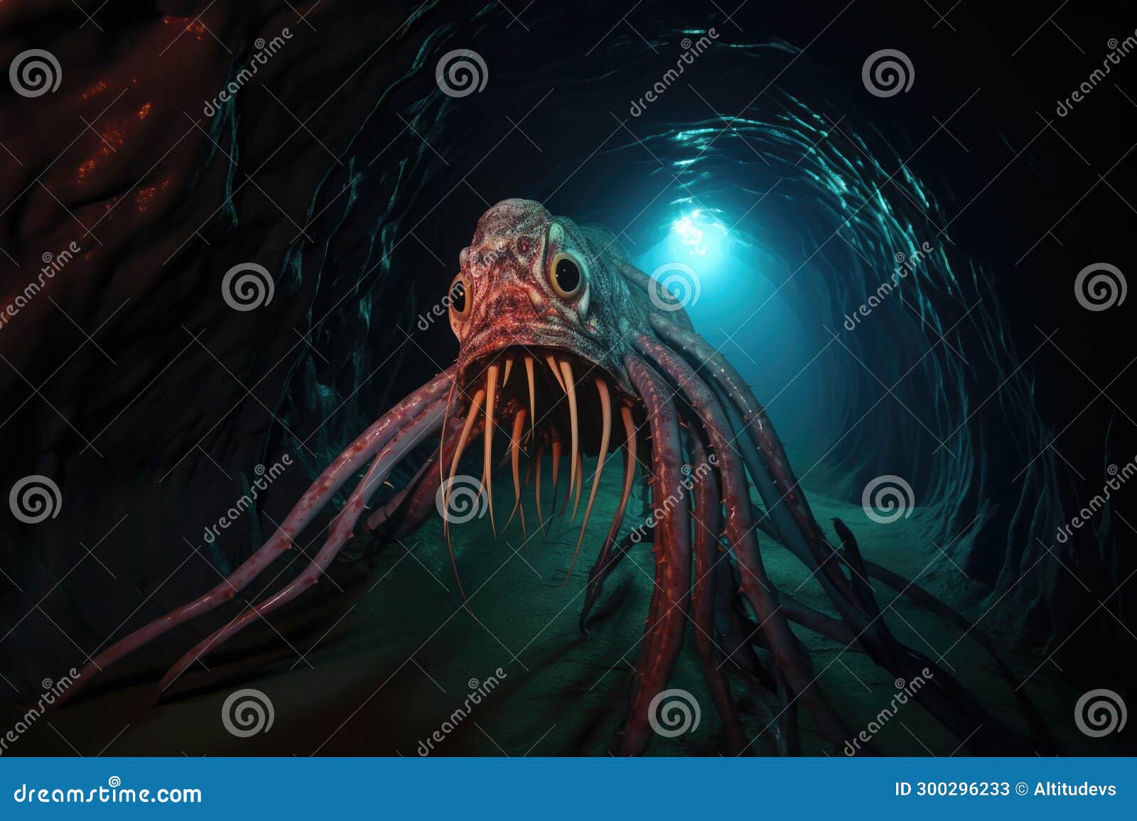 A Giant Squid Stretching Its Tentacles Towards the Camera Stock Image