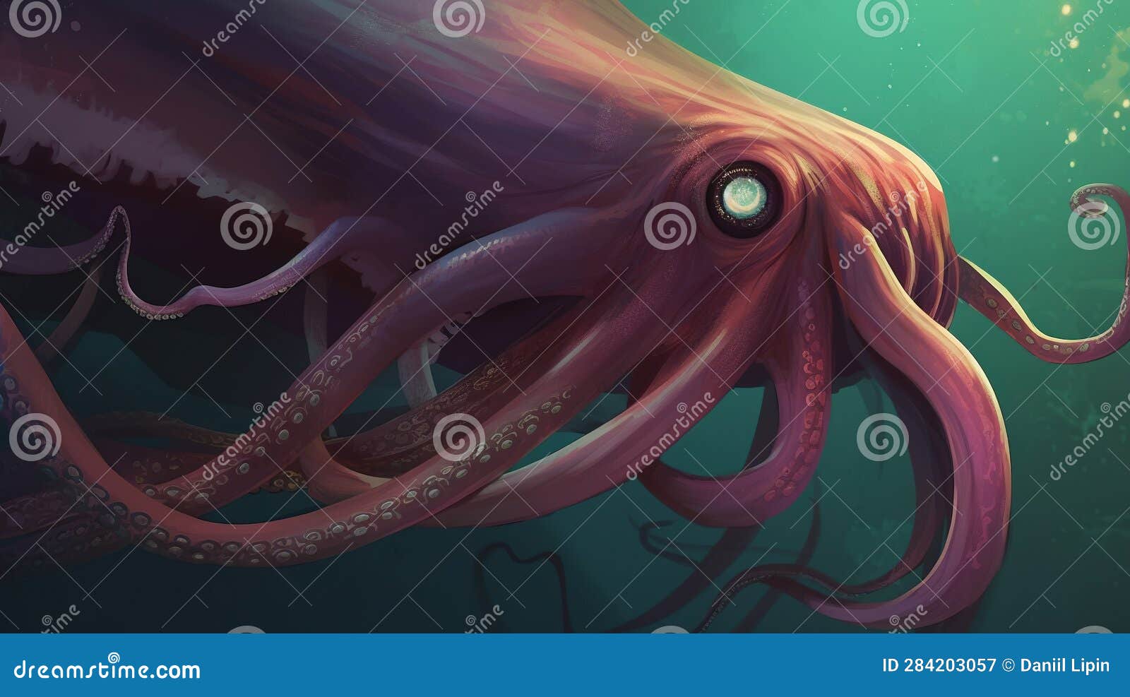 A Giant Squid with Tentacles Stock Illustration - Illustration of