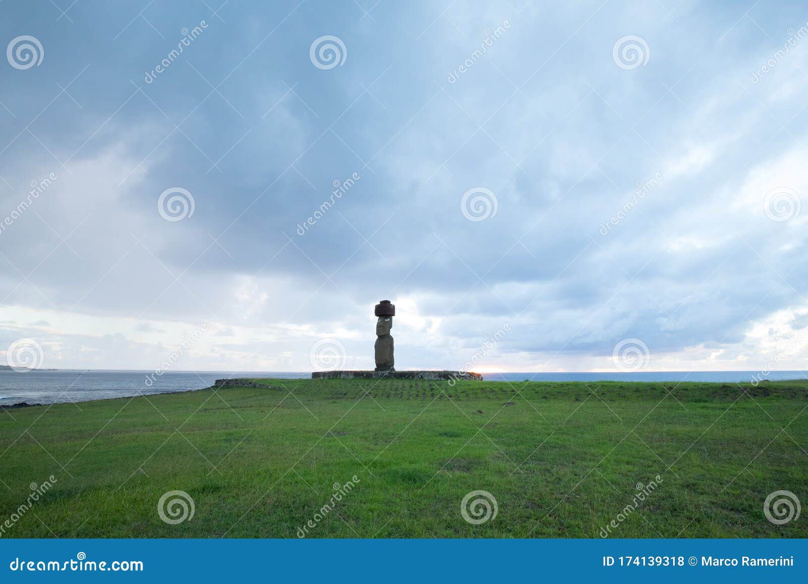 a giant statue of easter island. the moai of ahu ko te riku, hanga roa, easter island, chile