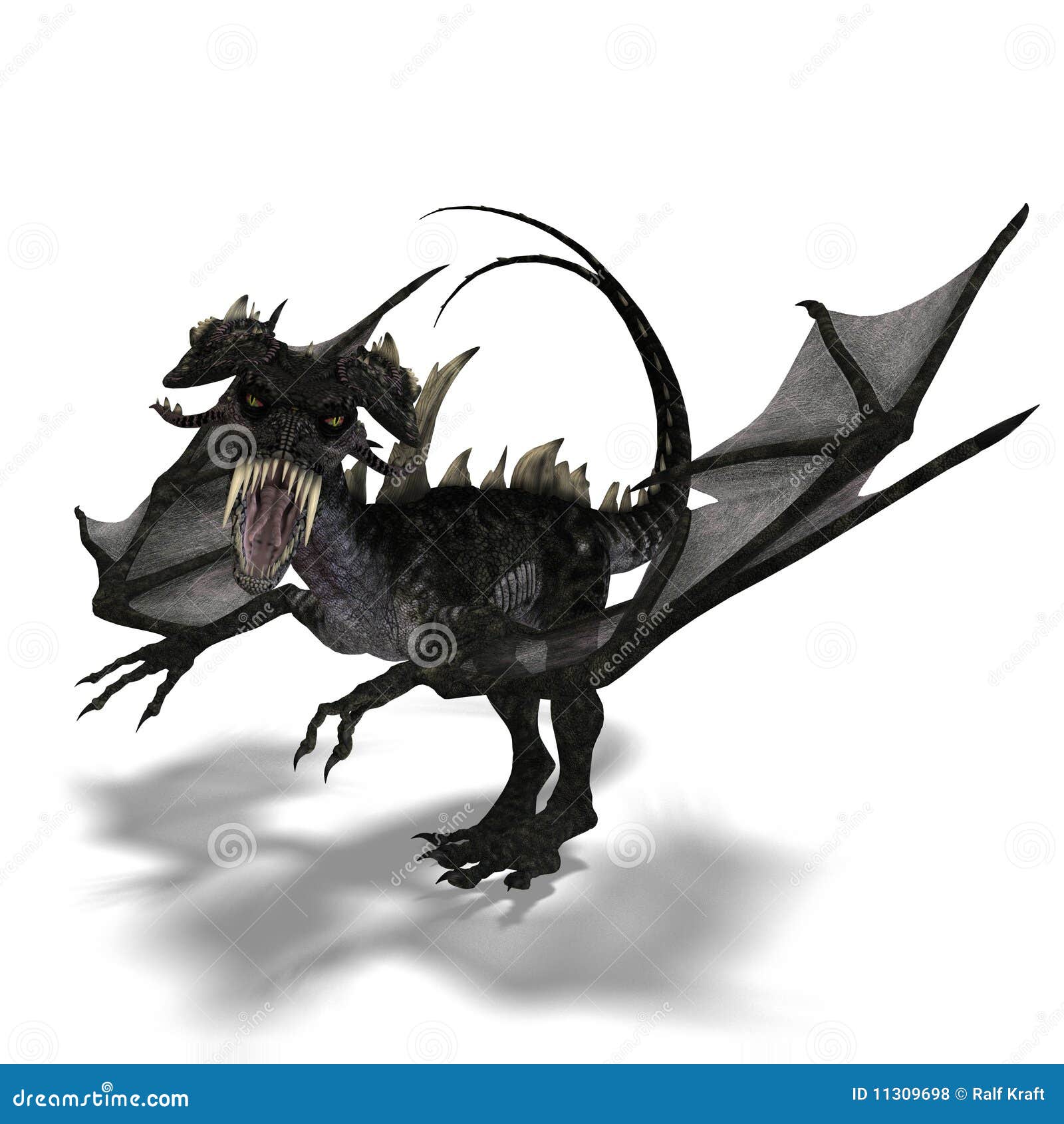 Giant Terrifying Dragon with Wings and Horns Stock Illustration
