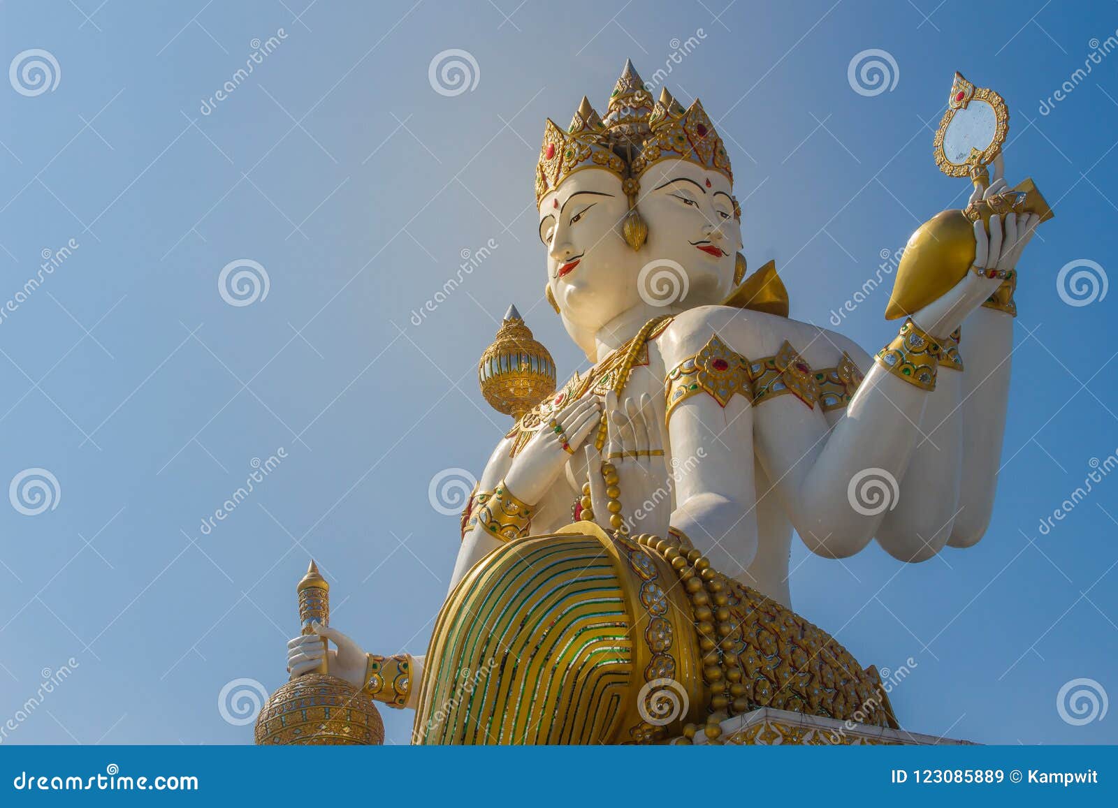 Giant White Brahma Statue with Blue Sky Background. Brahma is the Hindu ...