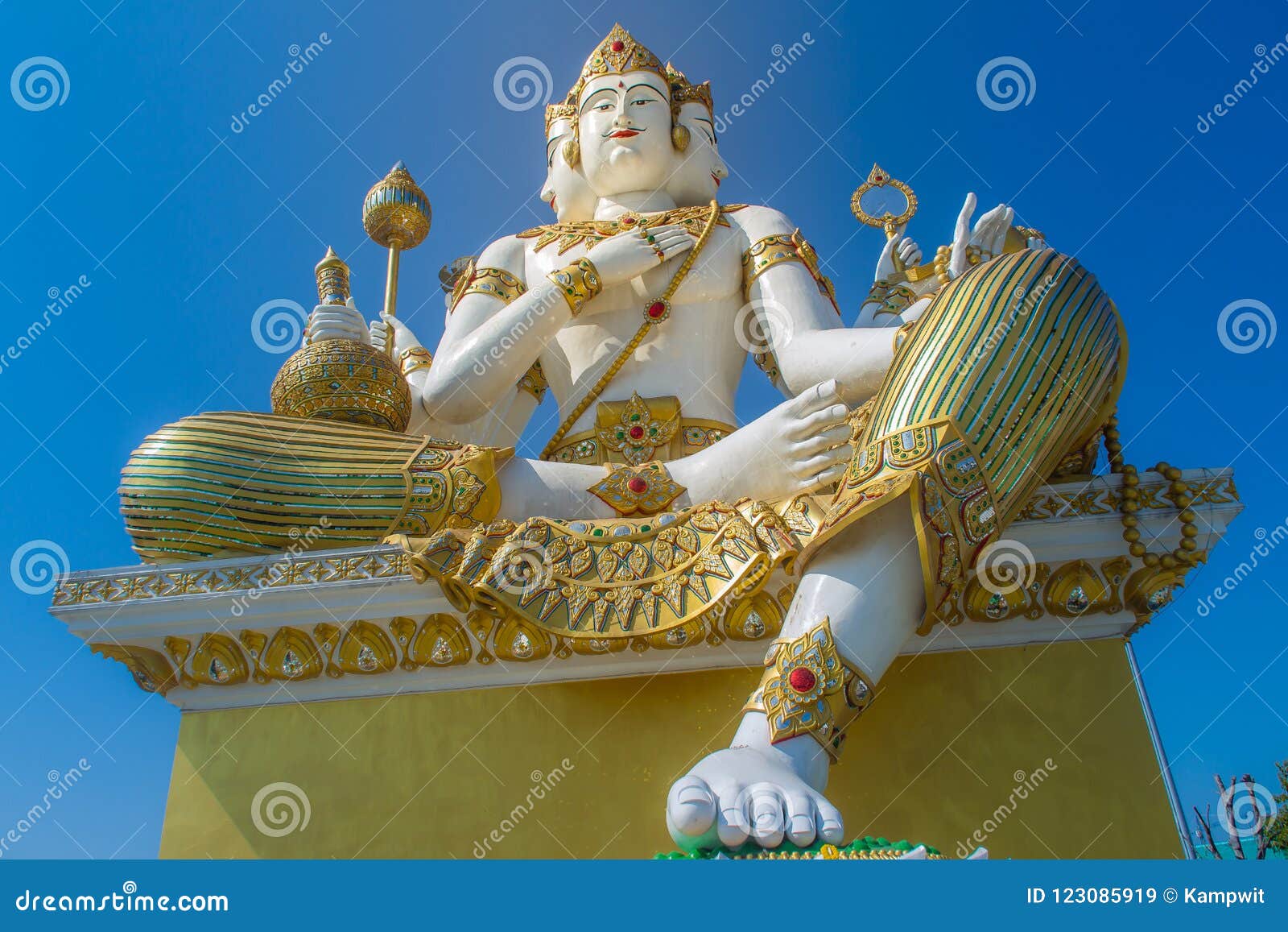 Giant White Brahma Statue with Blue Sky Background. Brahma is the Hindu ...
