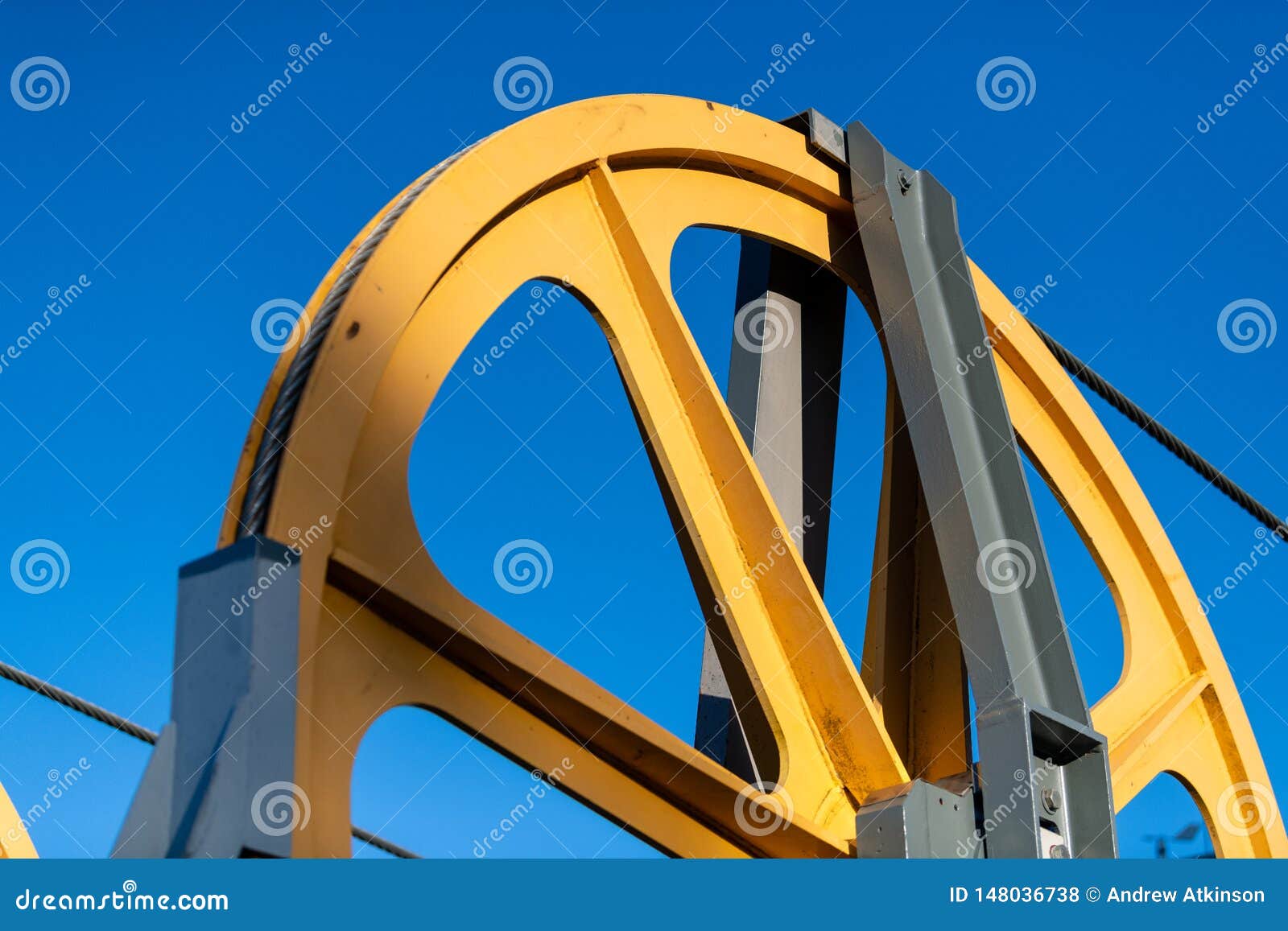 Giant Yellow Pulley Wheel on a Cable Car Stock Photo Image of