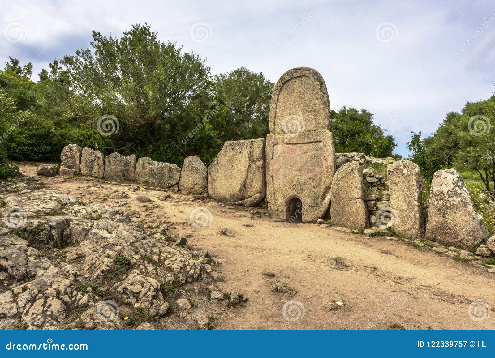 giants` grave of coddu vecchiu built during the bronze age by the nuragic civilization, doragli, sardinia, italy