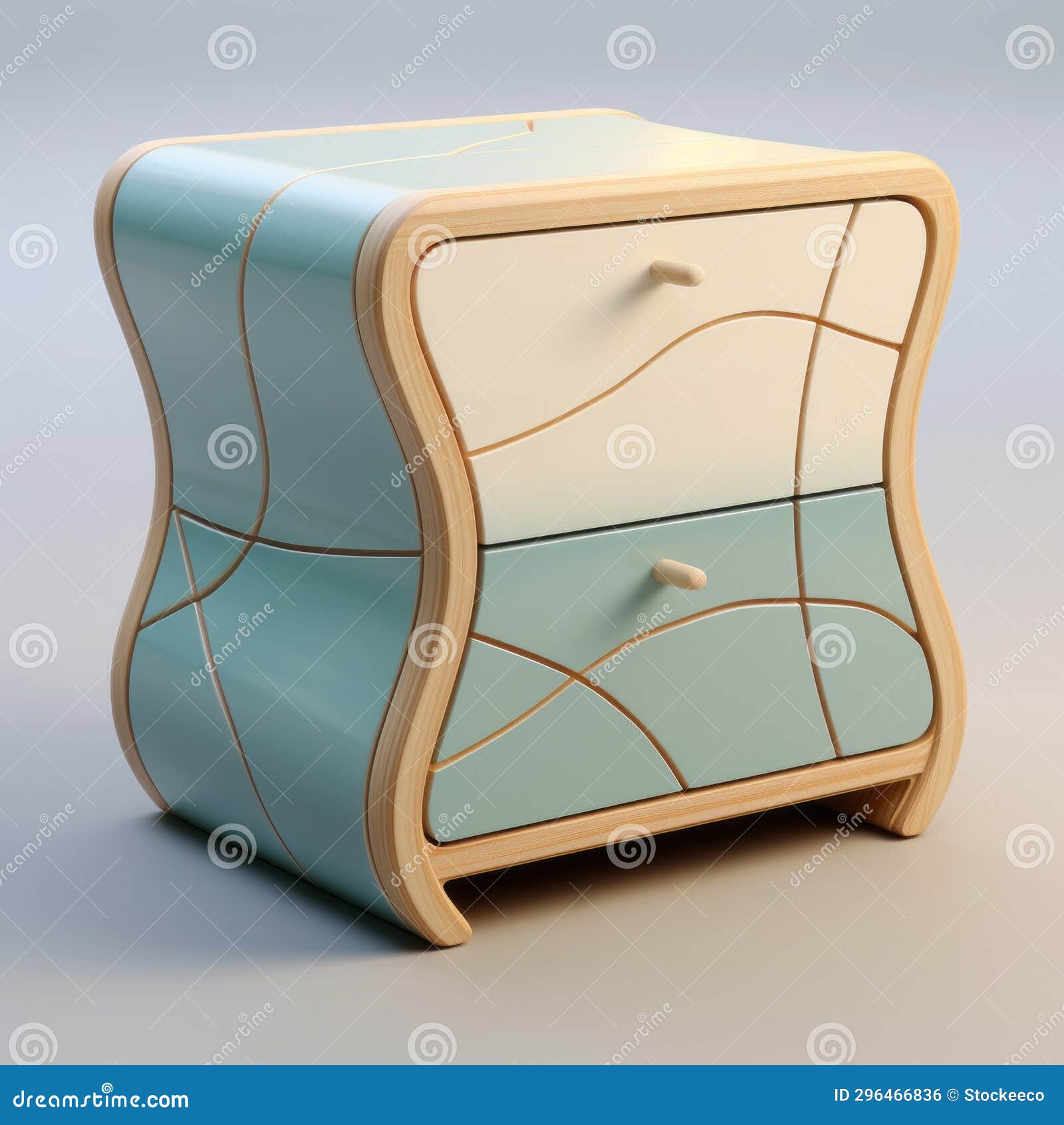 colorful curves nightstand with drawers - cyan and beige