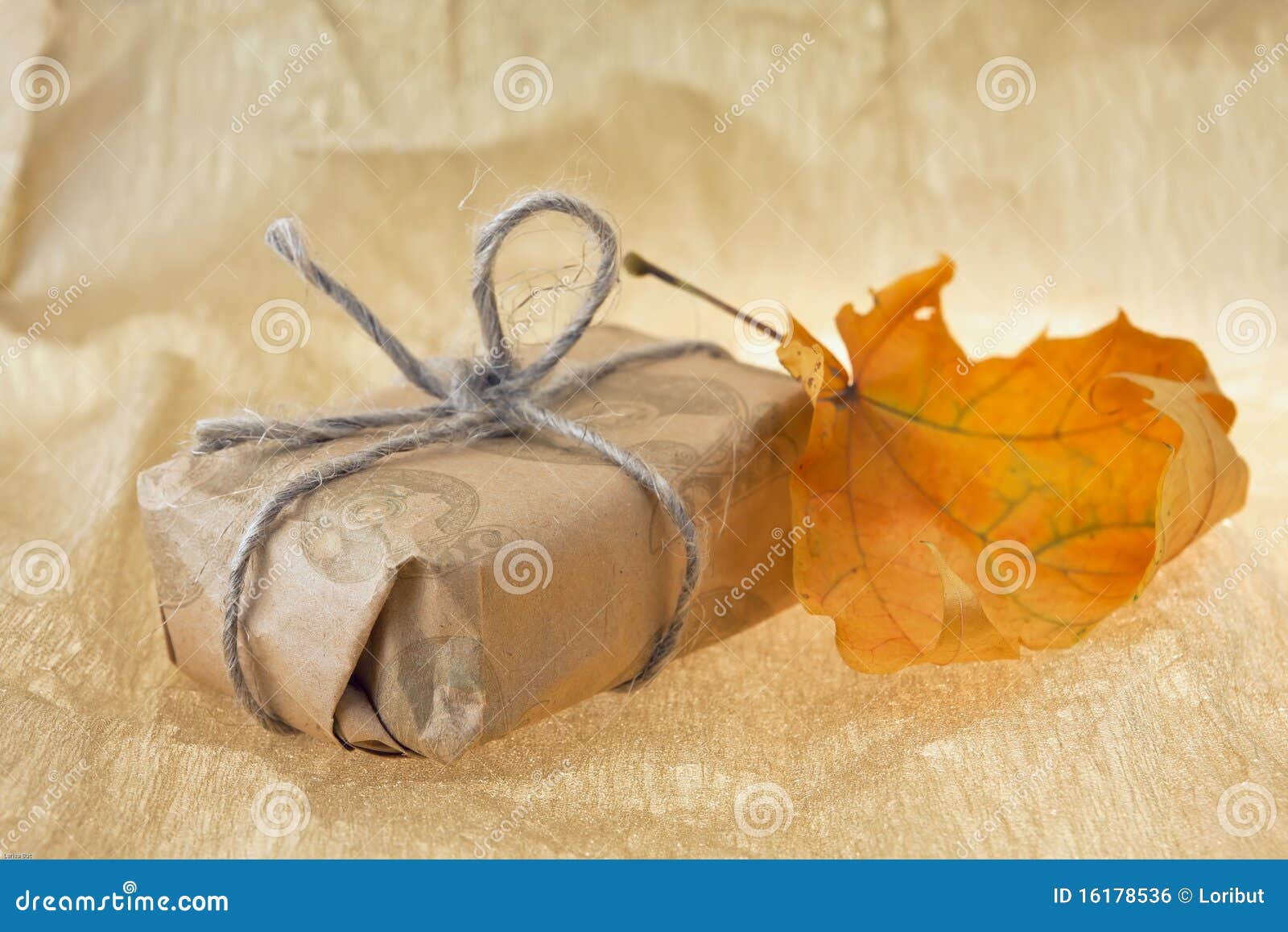 Gift and autumn sheet stock photo. Image of ribbon, brown 16178536