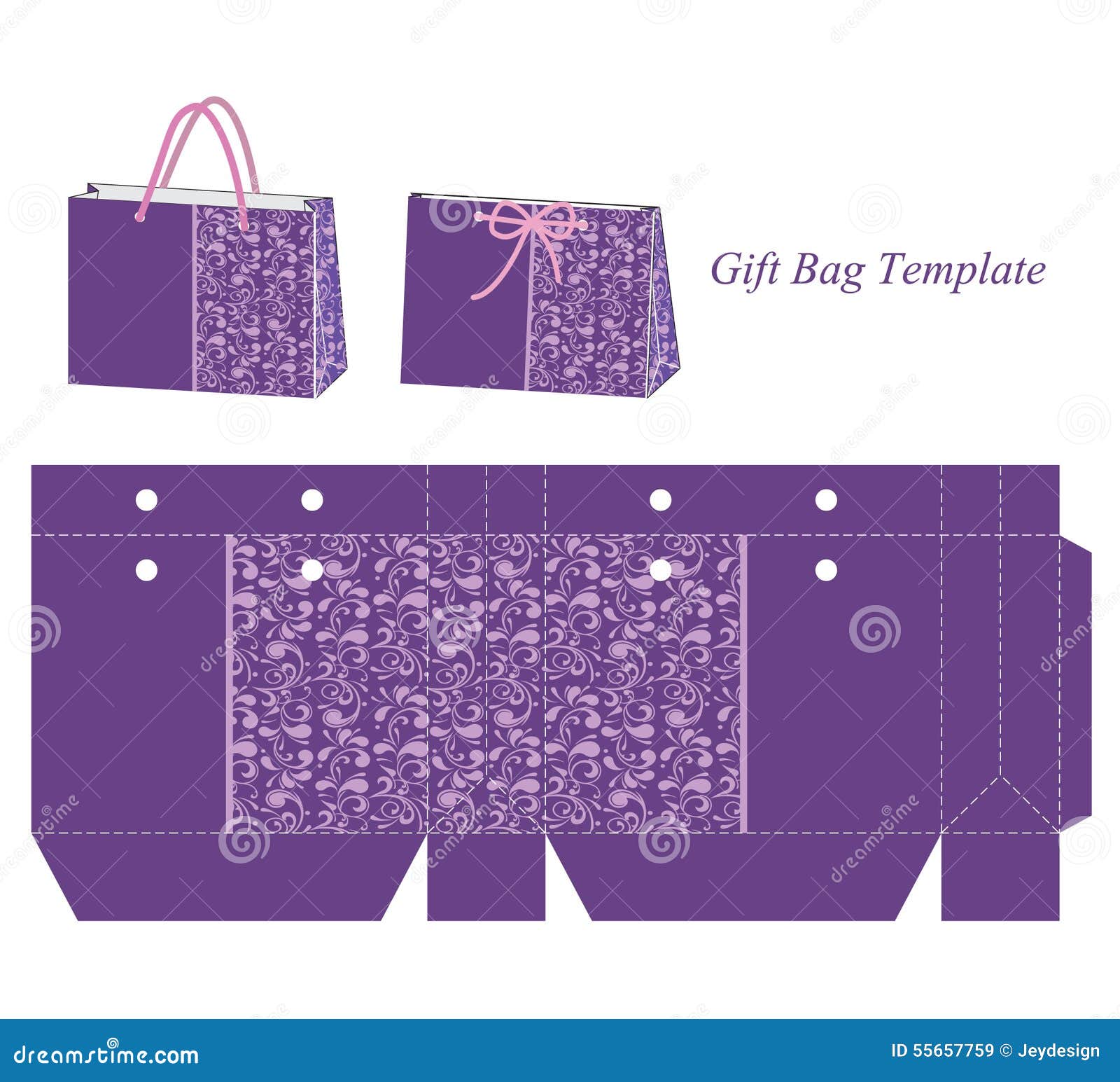Gift Bag Template with Purple Floral Pattern Stock Vector Illustration of commercial, business