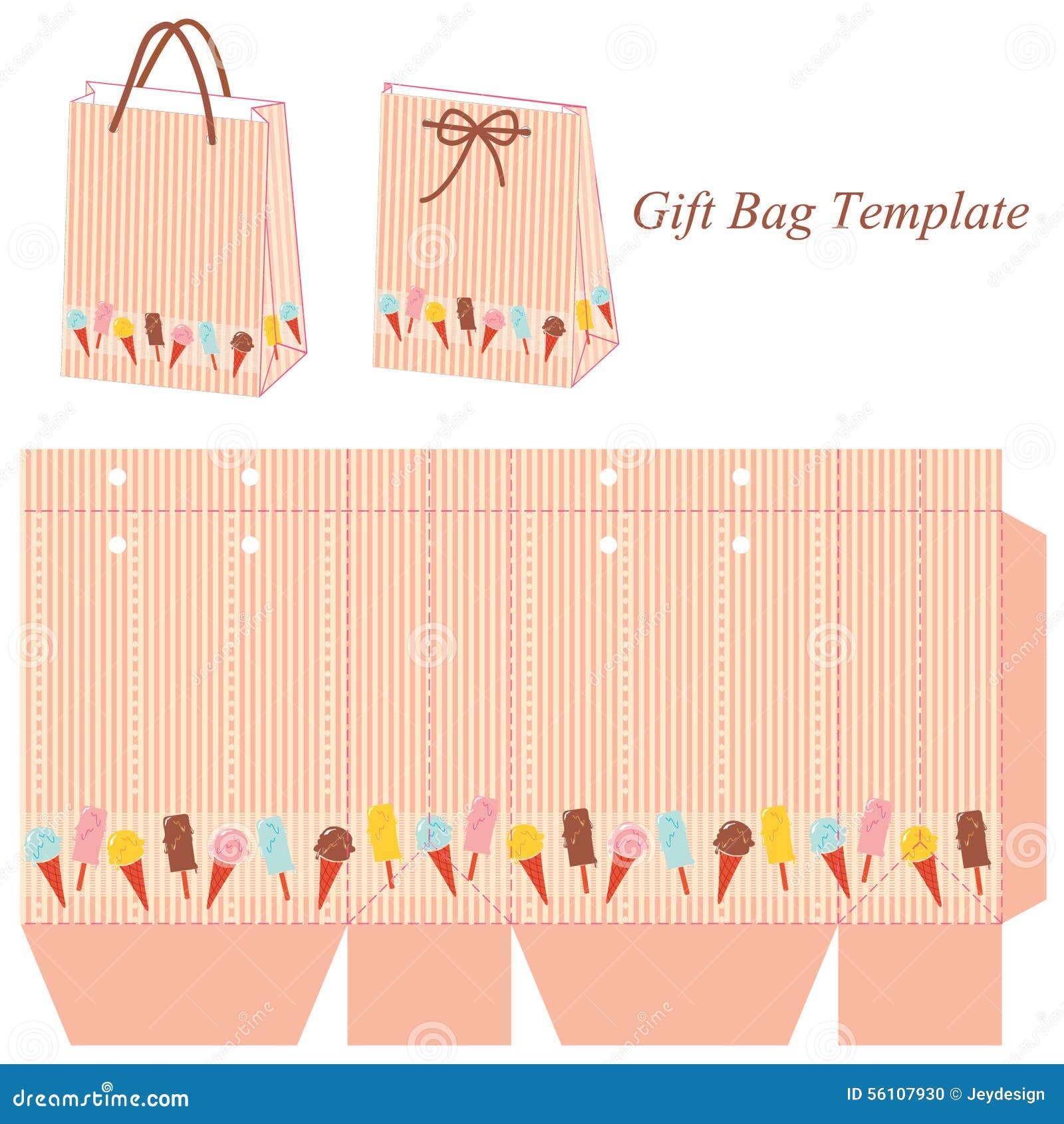 Gift Bag Template With Stripes And Colorful Ice Cream Stock Vector Illustration Of Isolated Elegant 56107930