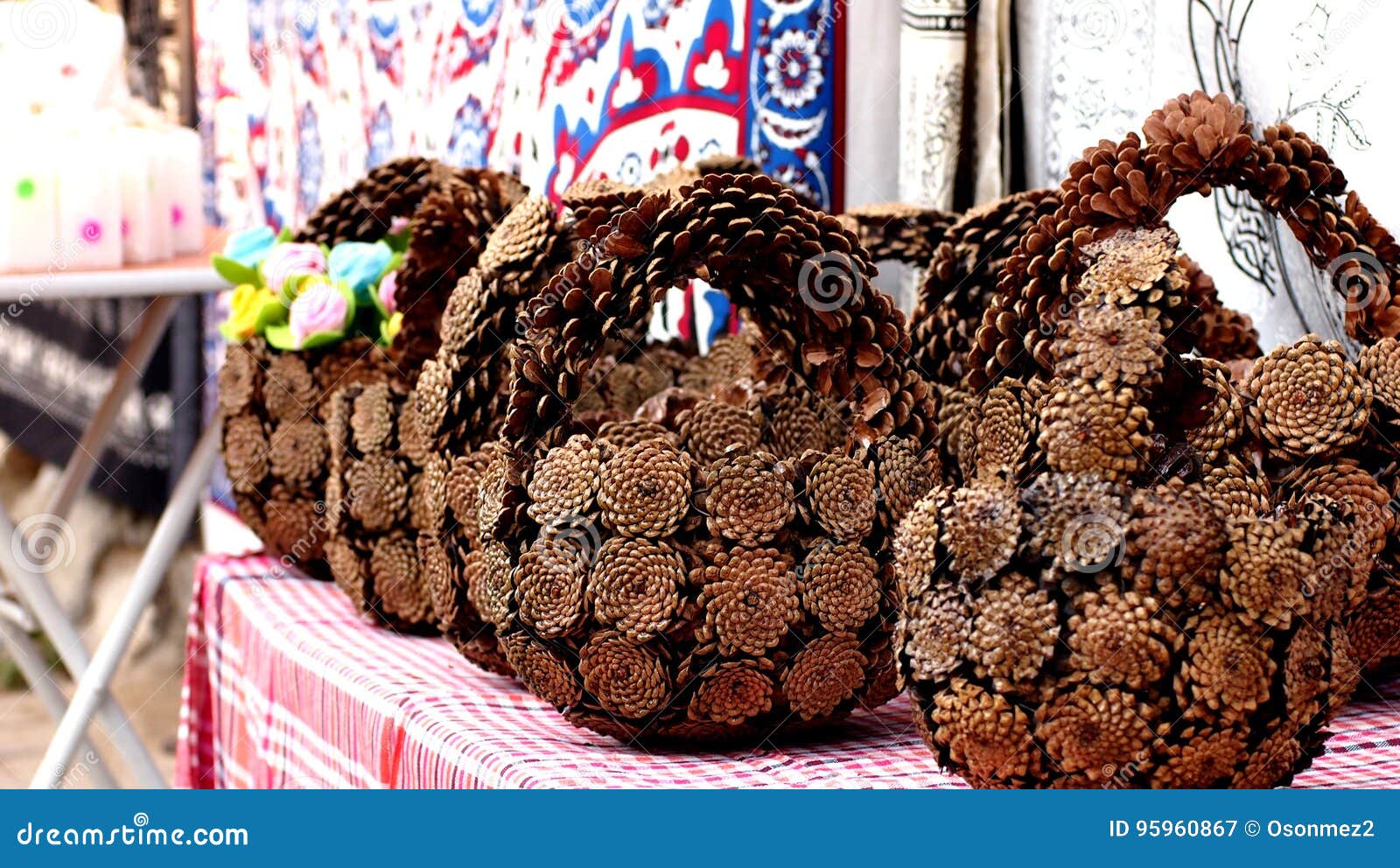 Gift Basket Made of Pine Cones Stock Image Image of season, fruit
