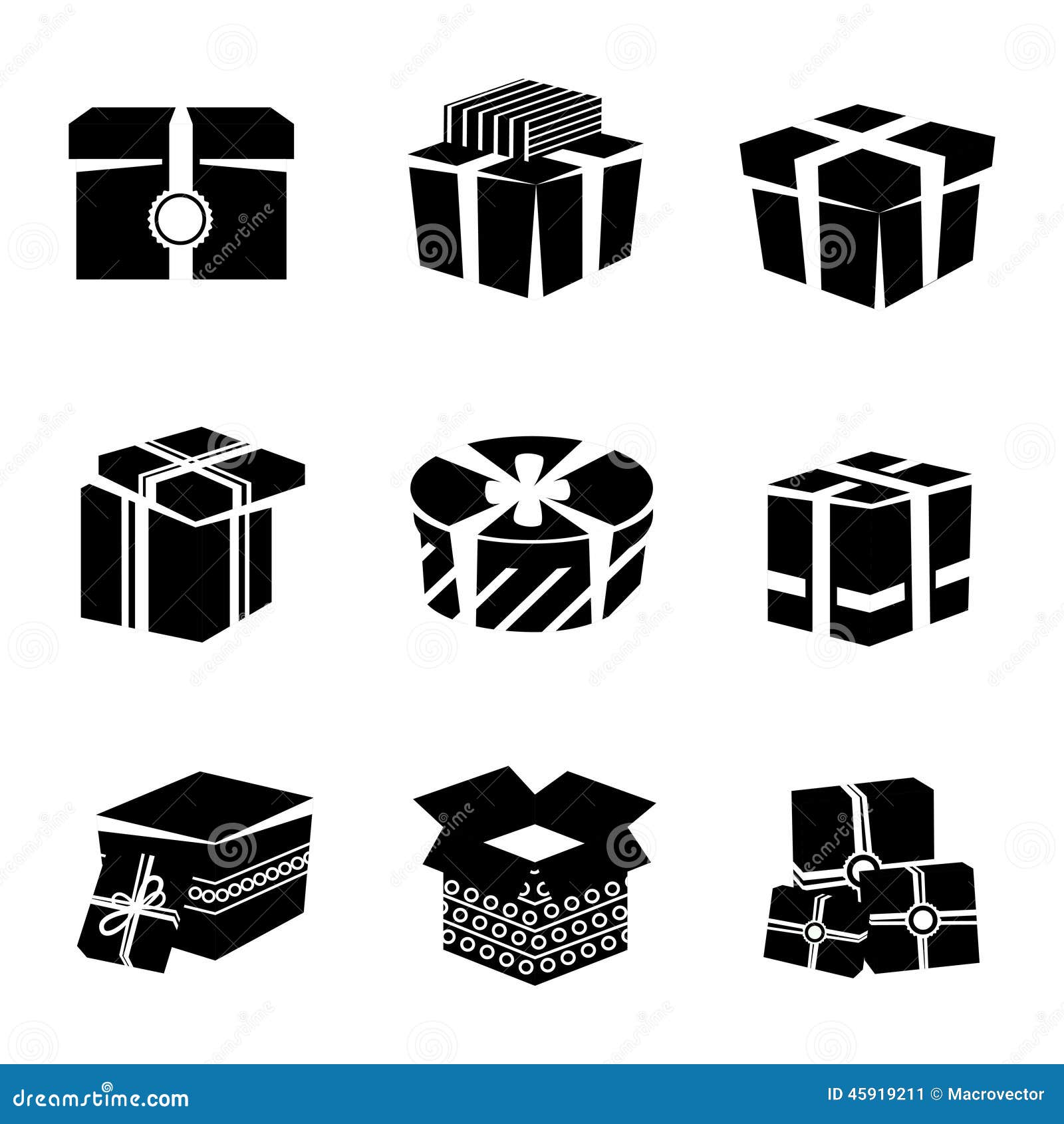 Gift Box Black and White Icons Set Stock Vector Illustration of post
