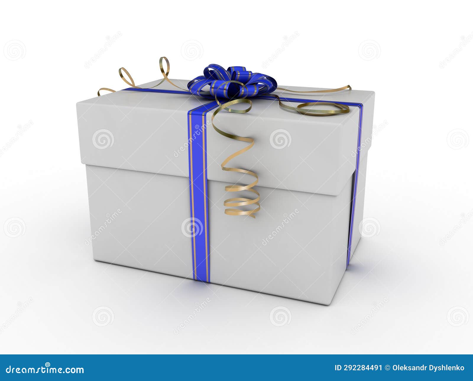 Gift Box with a Blue Bow 3d Render Isolated on White Background Stock