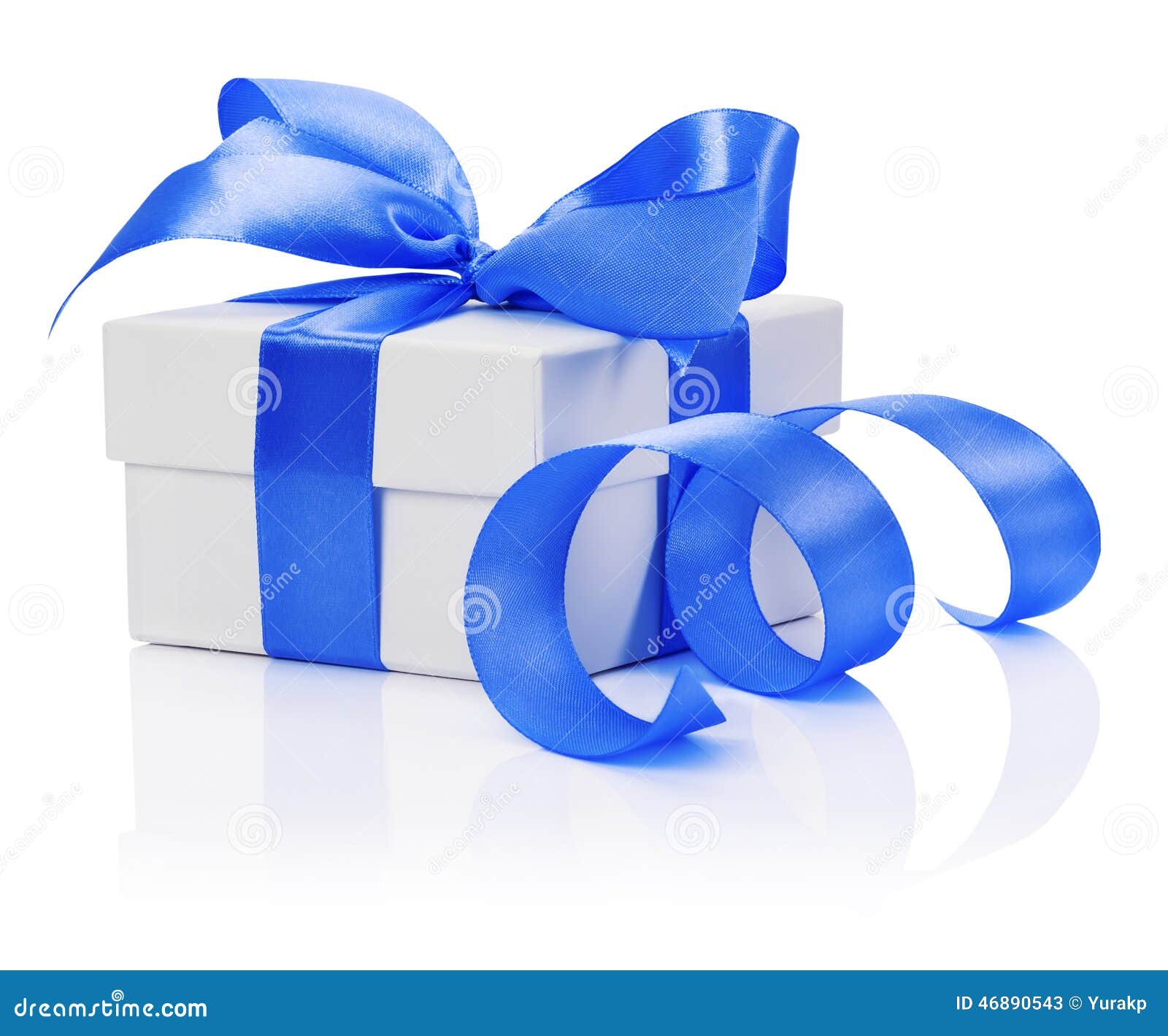 Gift Box with Blue Bow Isolated on the White Background Stock Image