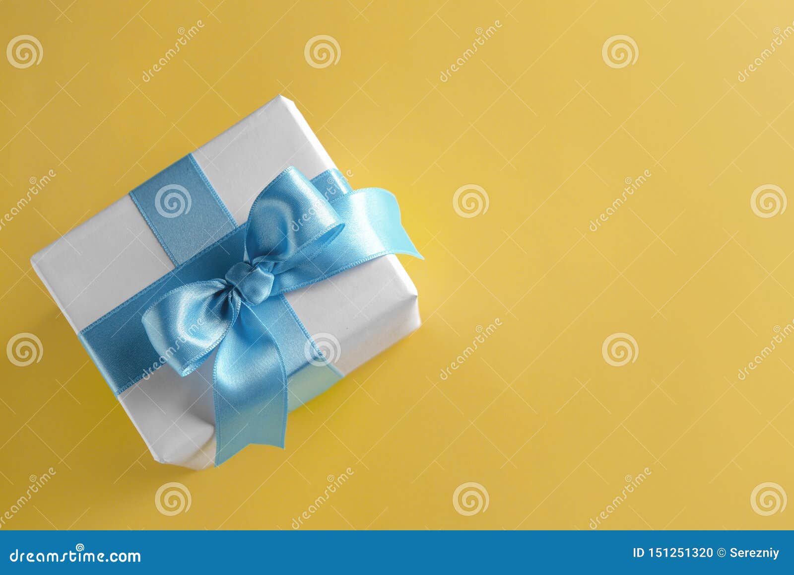 Gift Box with Blue Ribbon on Color Background Stock Photo Image of