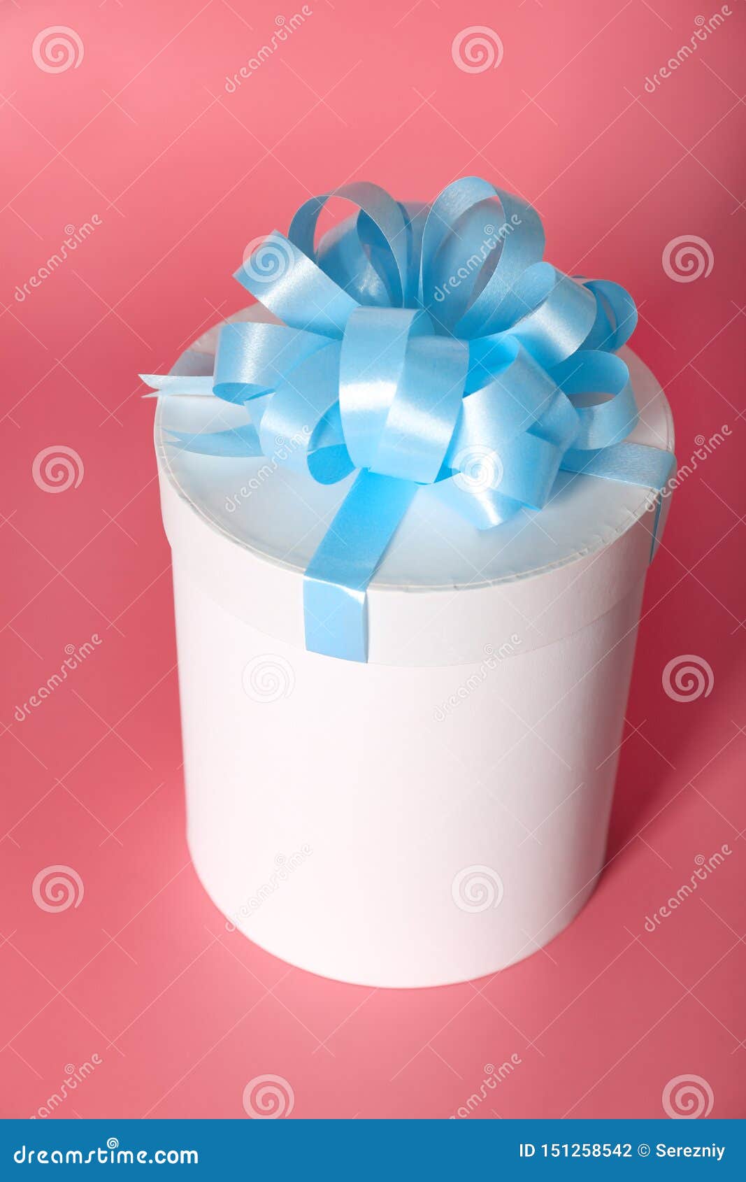 Gift Box with Blue Ribbon on Color Background Stock Photo Image of