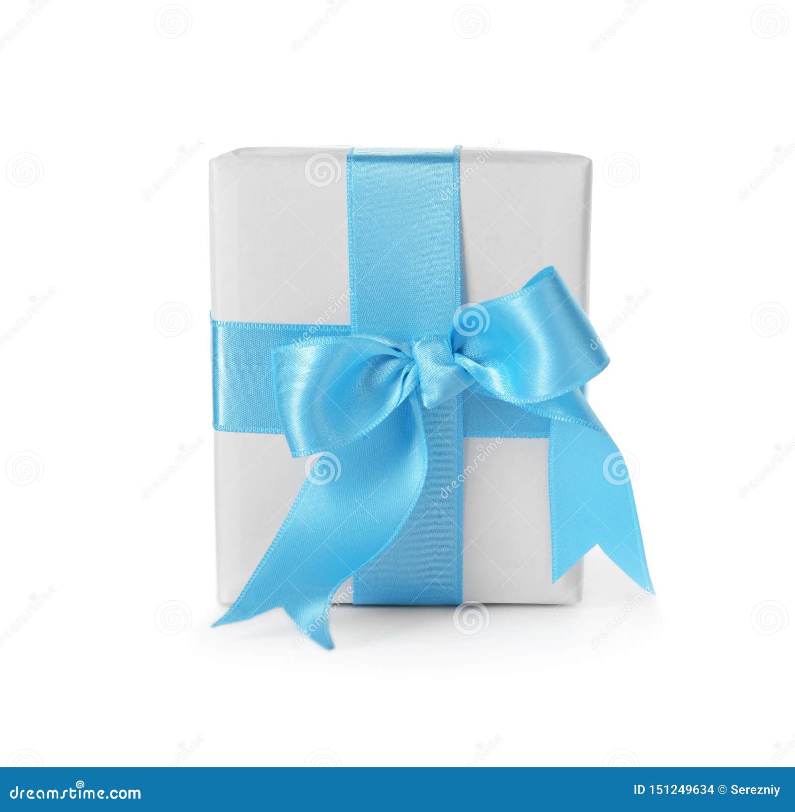 Gift Box with Blue Ribbon on White Background Stock Photo Image of