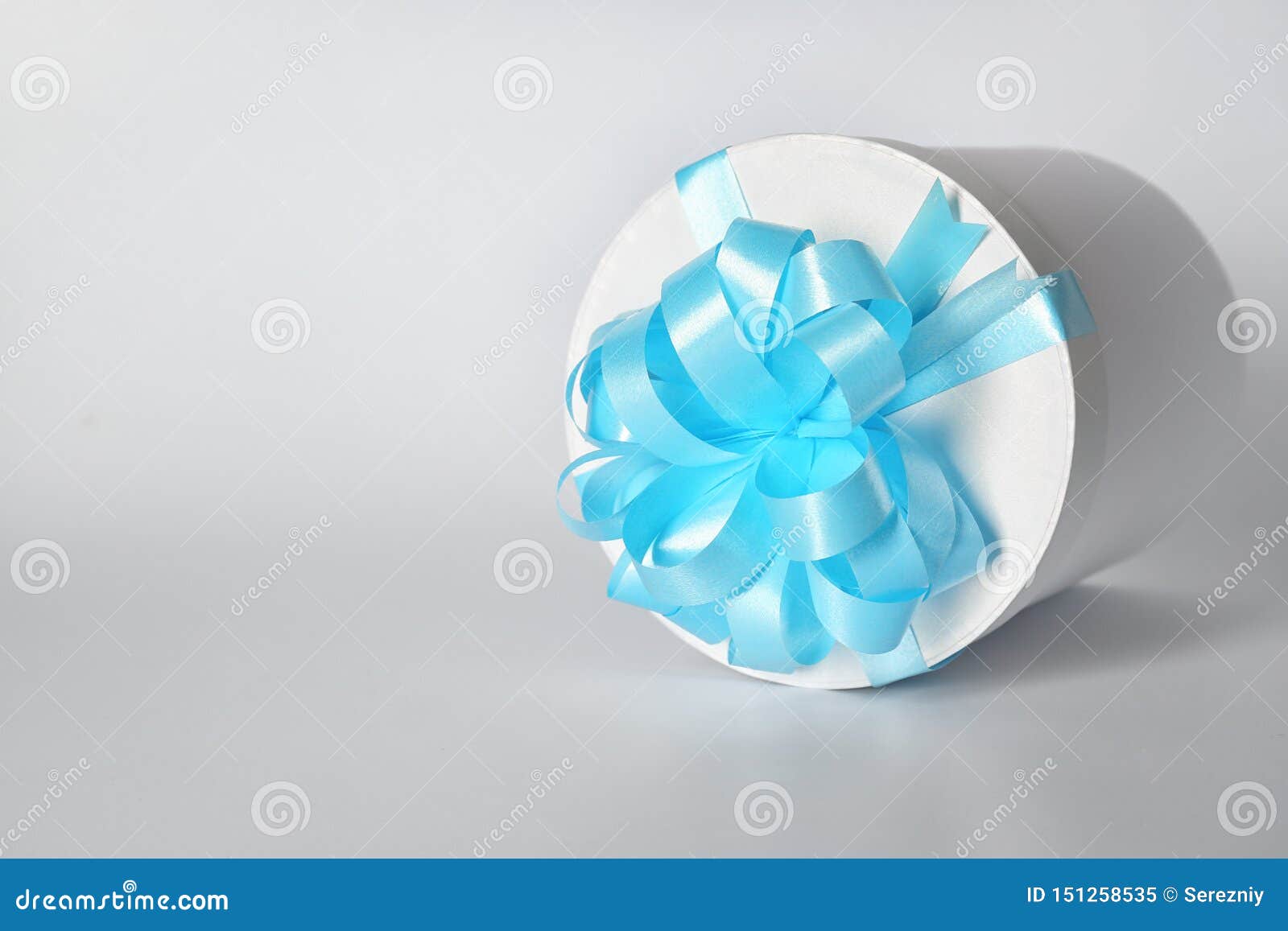 Gift Box with Blue Ribbon on White Background Stock Image Image of