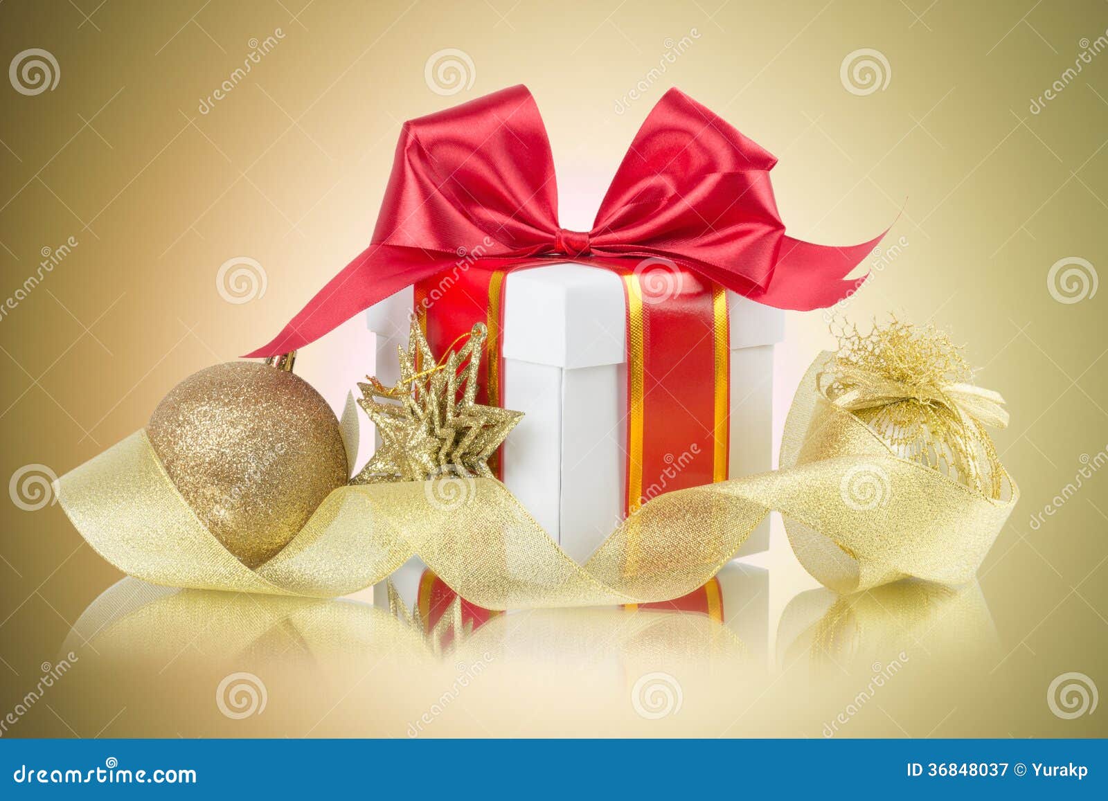 Gift Box with Bow and Christmas Balls Stock Image Image of christmas