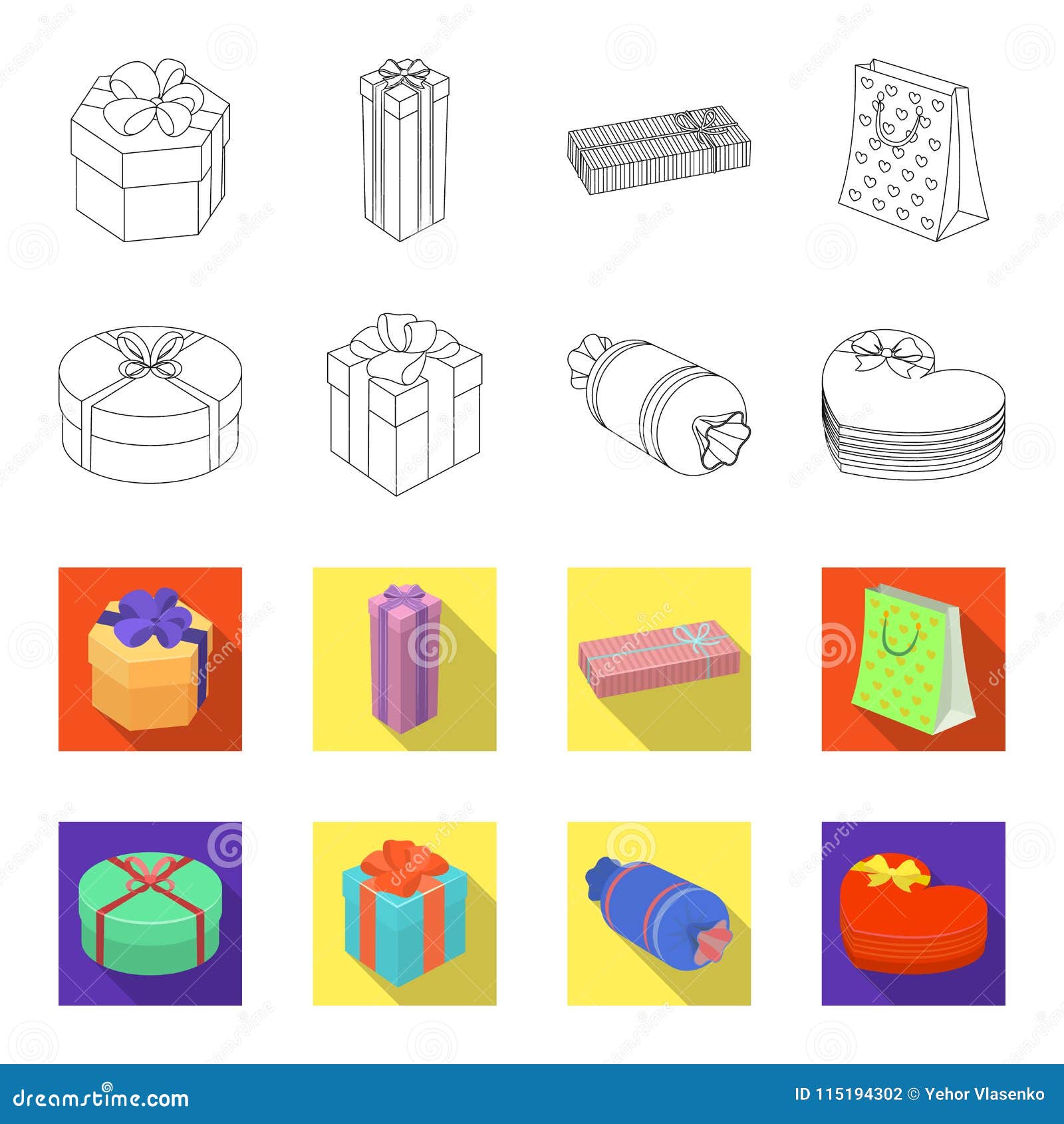 Download Gift Box With Bow Gift Bag Gifts And Certificates Set Collection Icons In