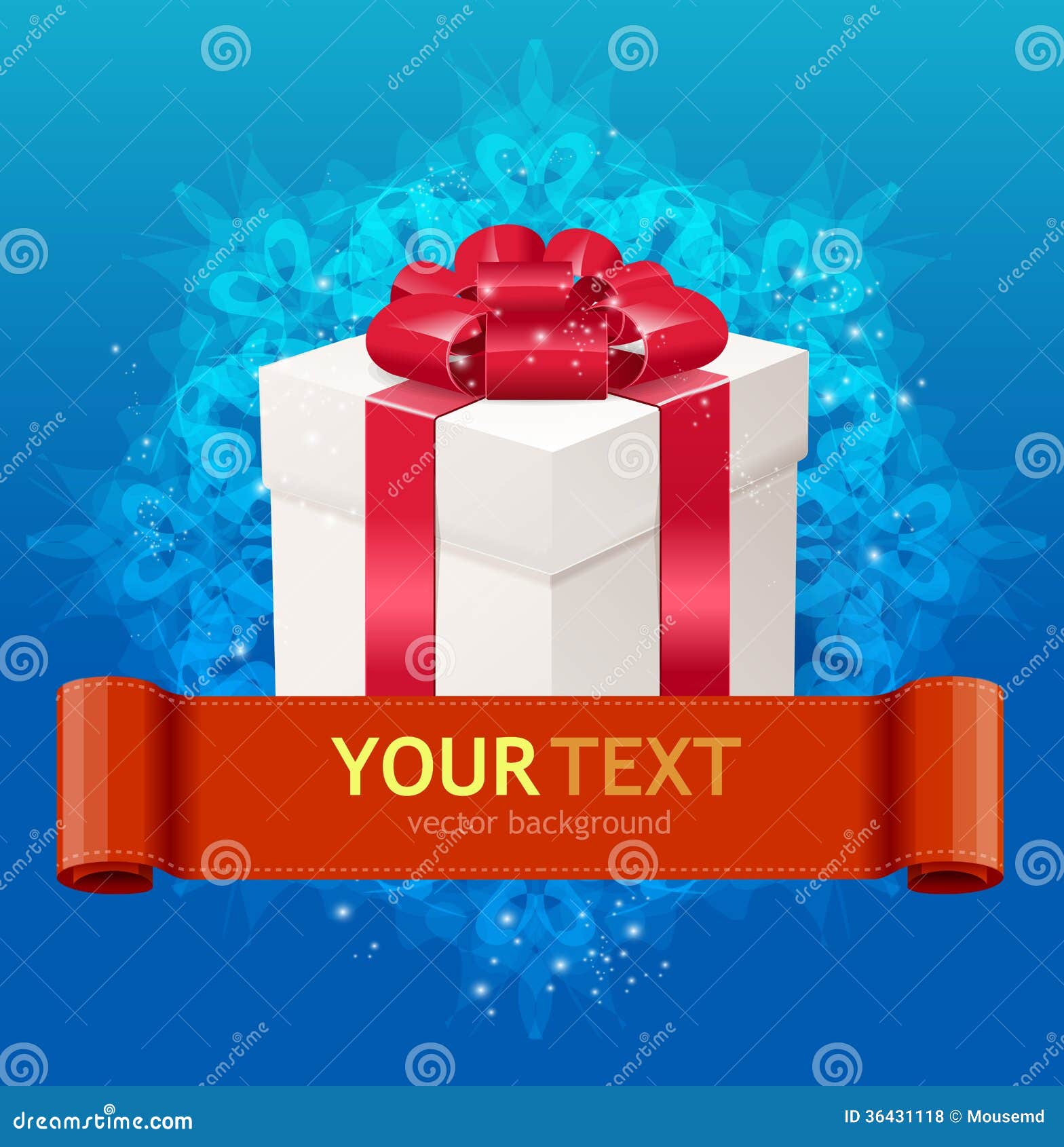 Gift Box with Bow and Ribbon for Text Stock Vector Illustration of