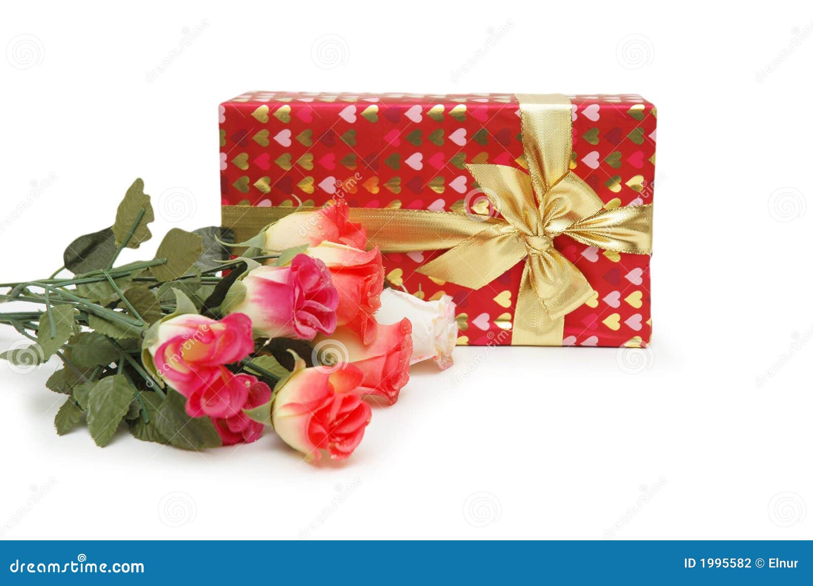 Gift Box and Bunch of Flowers Stock Photo Image of object, packaging 1995582