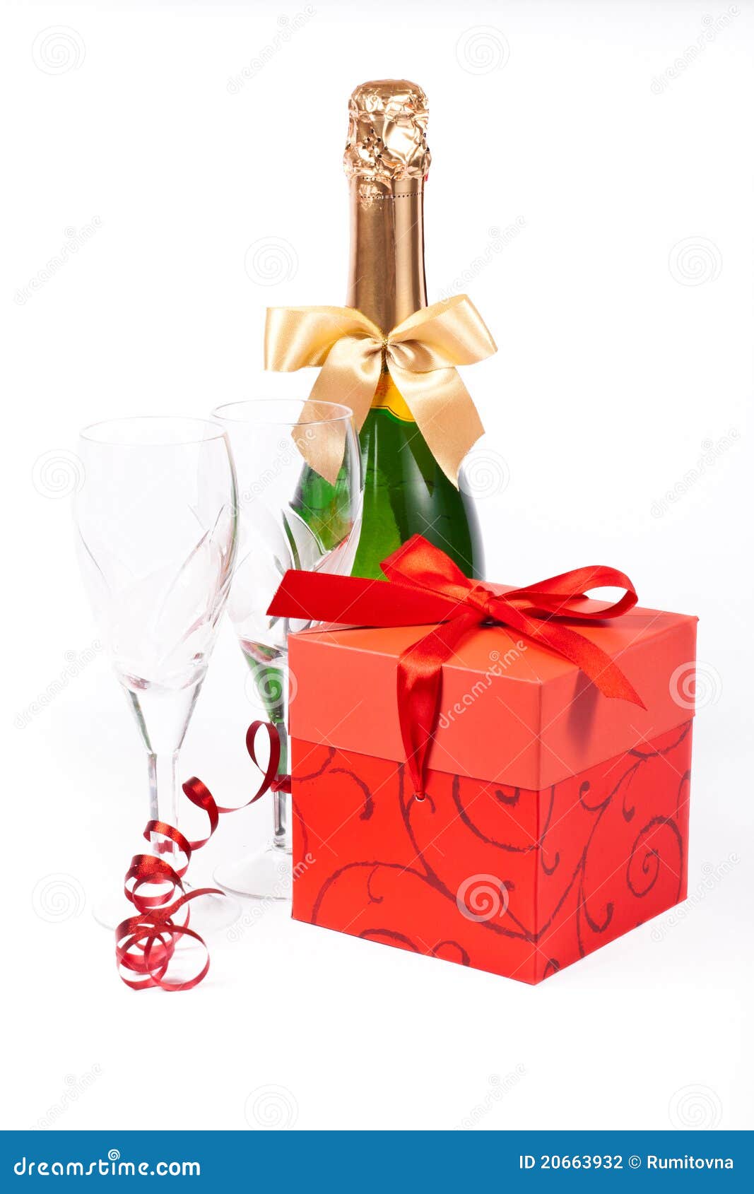 Gift in Box, Champagne and Glasses Stock Photo - Image of festive ...