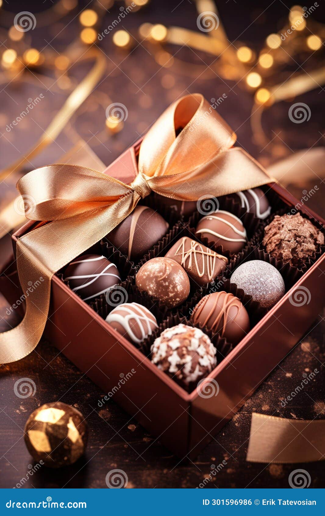 Gift Box of Chocolates with a Bow. Generative AI, Stock Photo Image