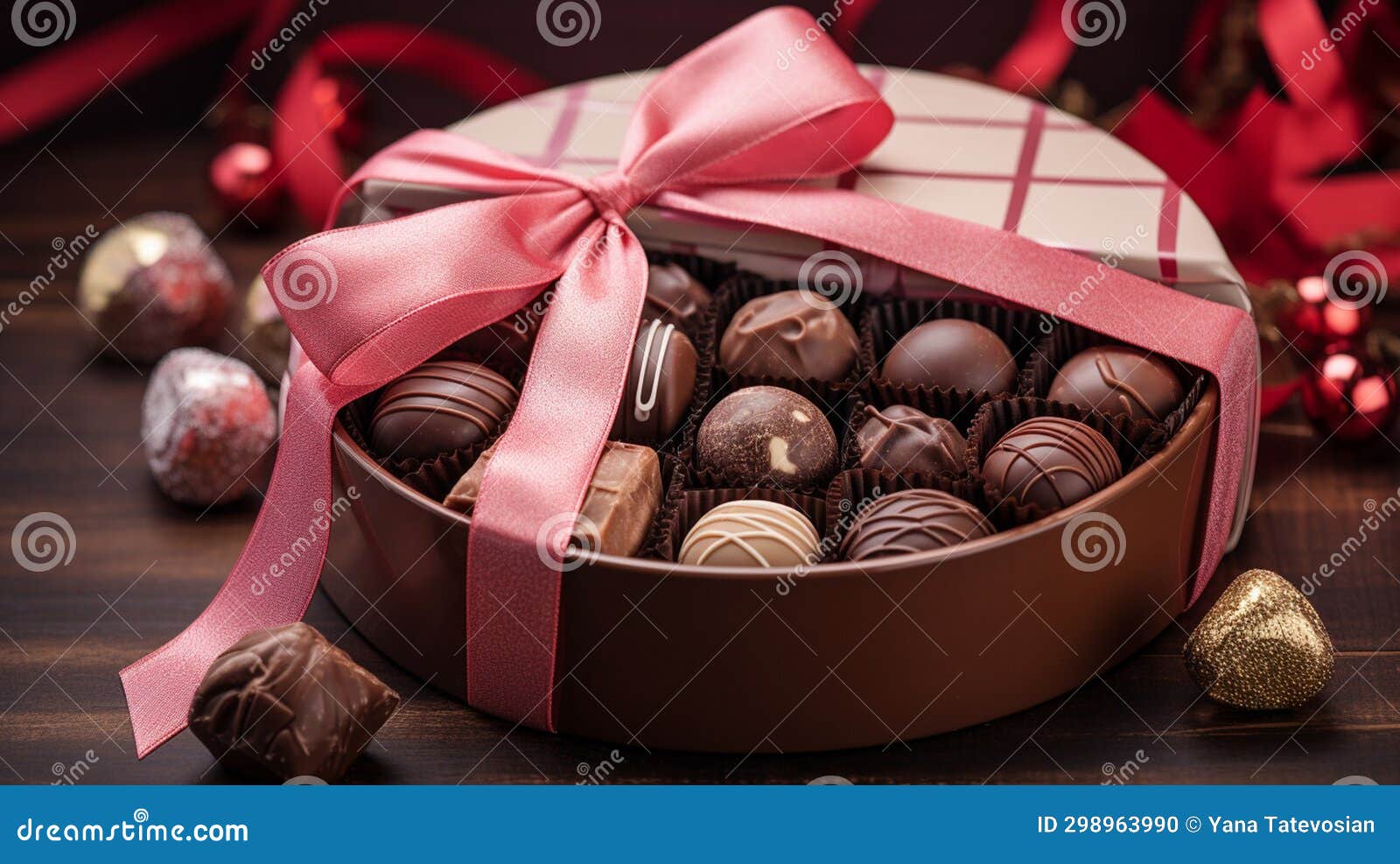 Gift Box of Chocolates with a Bow. Generative AI, Stock Photo Image