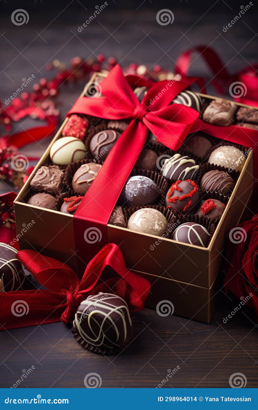 Gift Box of Chocolates with a Bow. Generative AI, Stock Photo Image