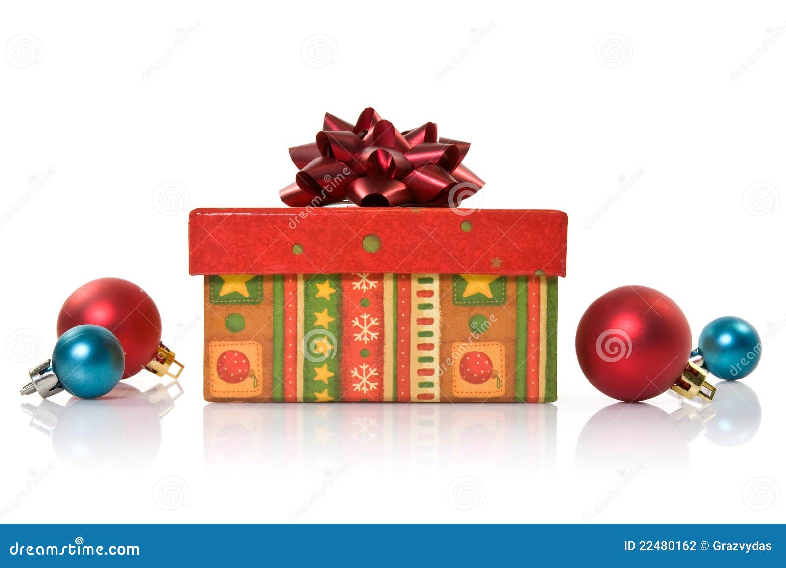 Gift Box and Christmas Baubles Stock Photo Image of bauble, objects