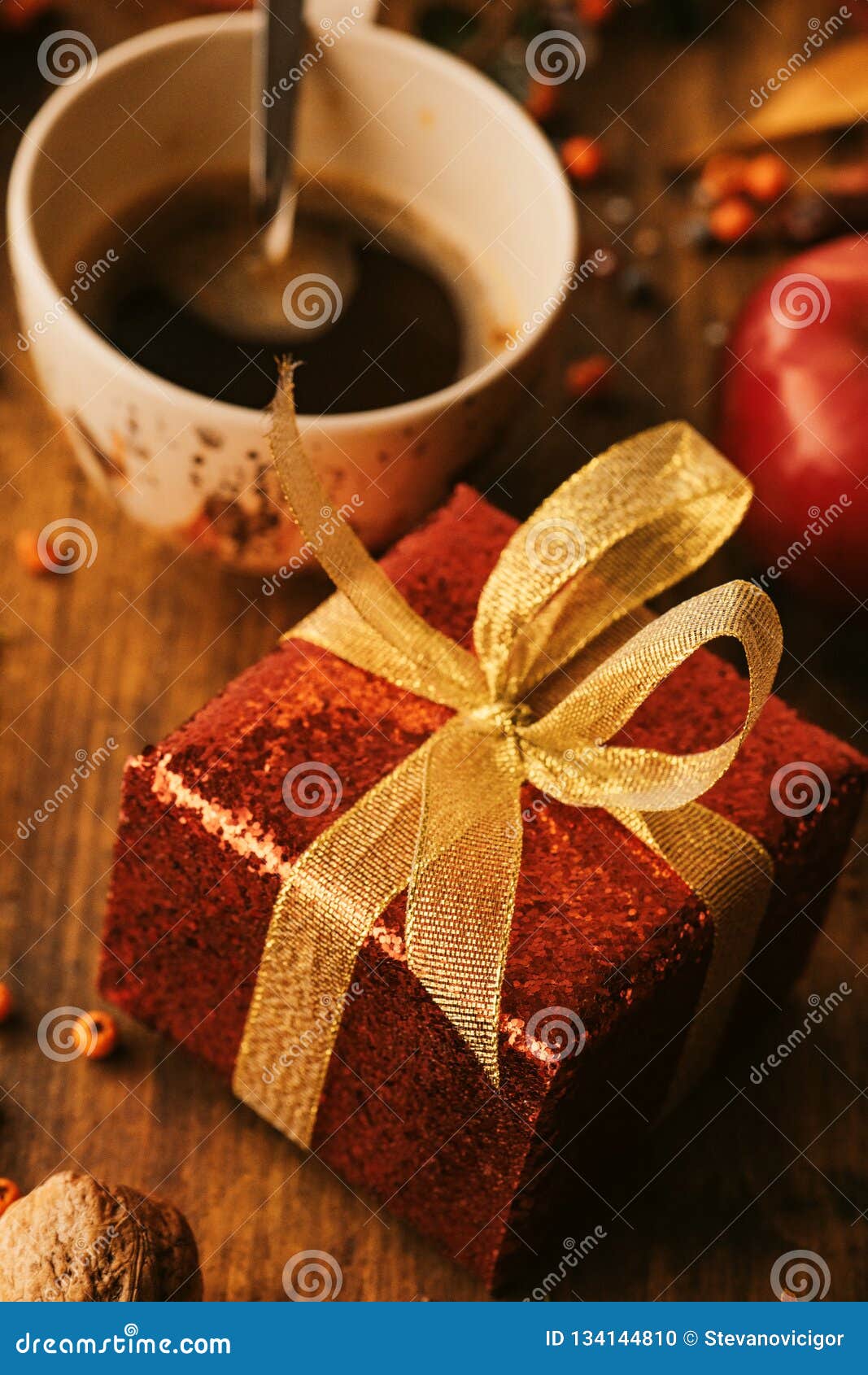 Gift box and coffee cup stock photo. Image of romantic 134144810
