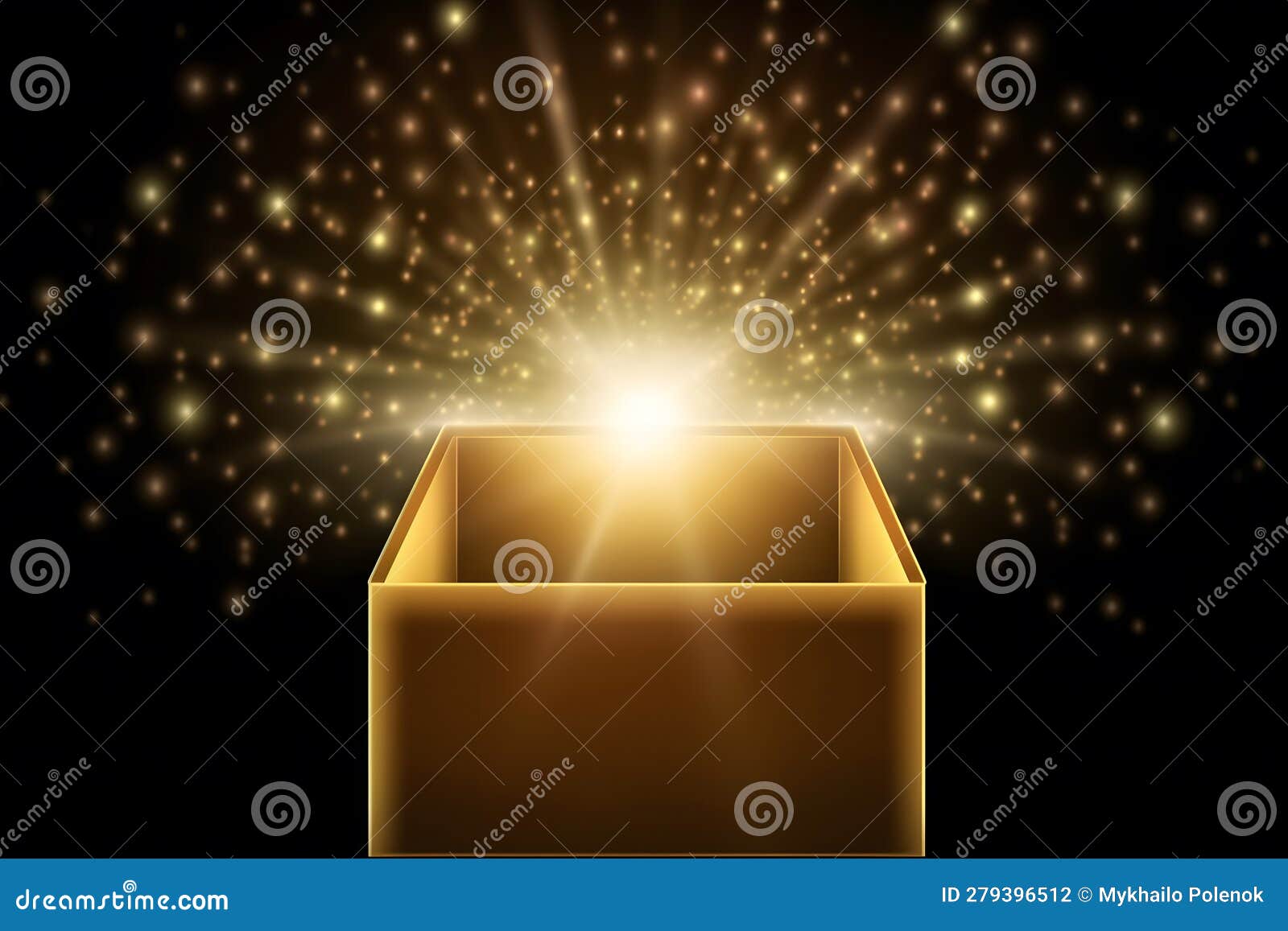 Gift Box on a Dark Magic Background with Light Bokeh. Festive
