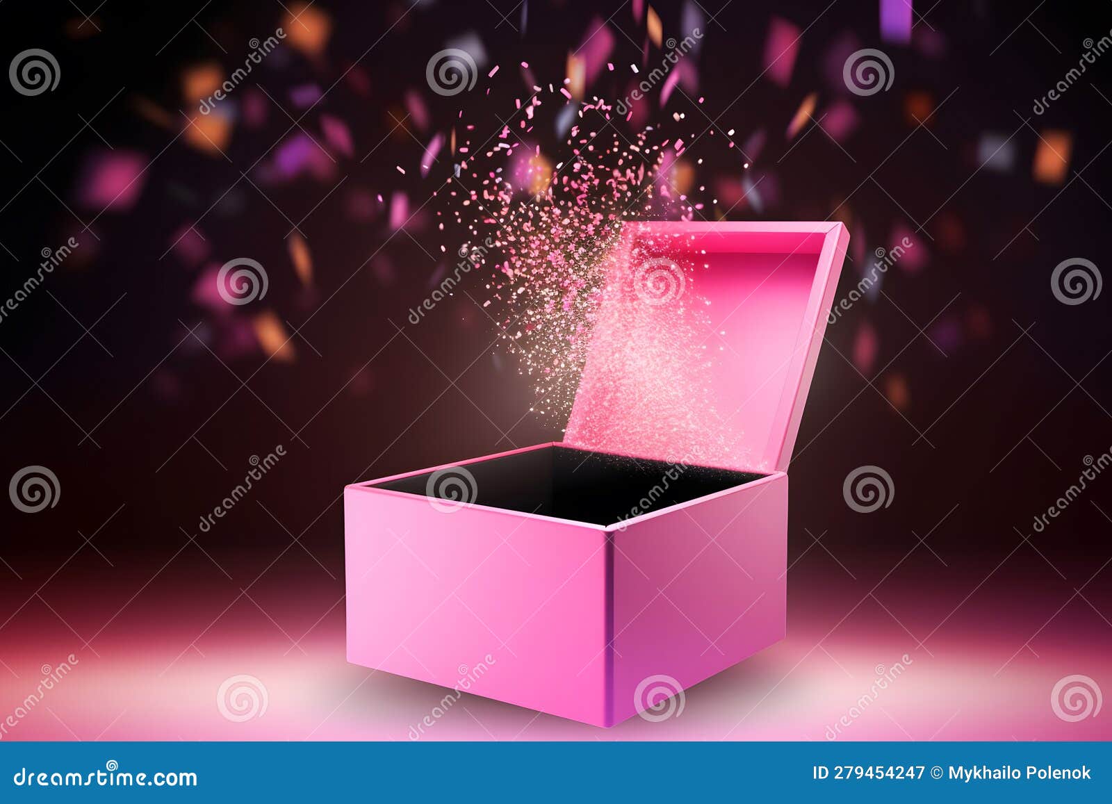 Gift Box on a Dark Magic Background with Light Bokeh. Festive