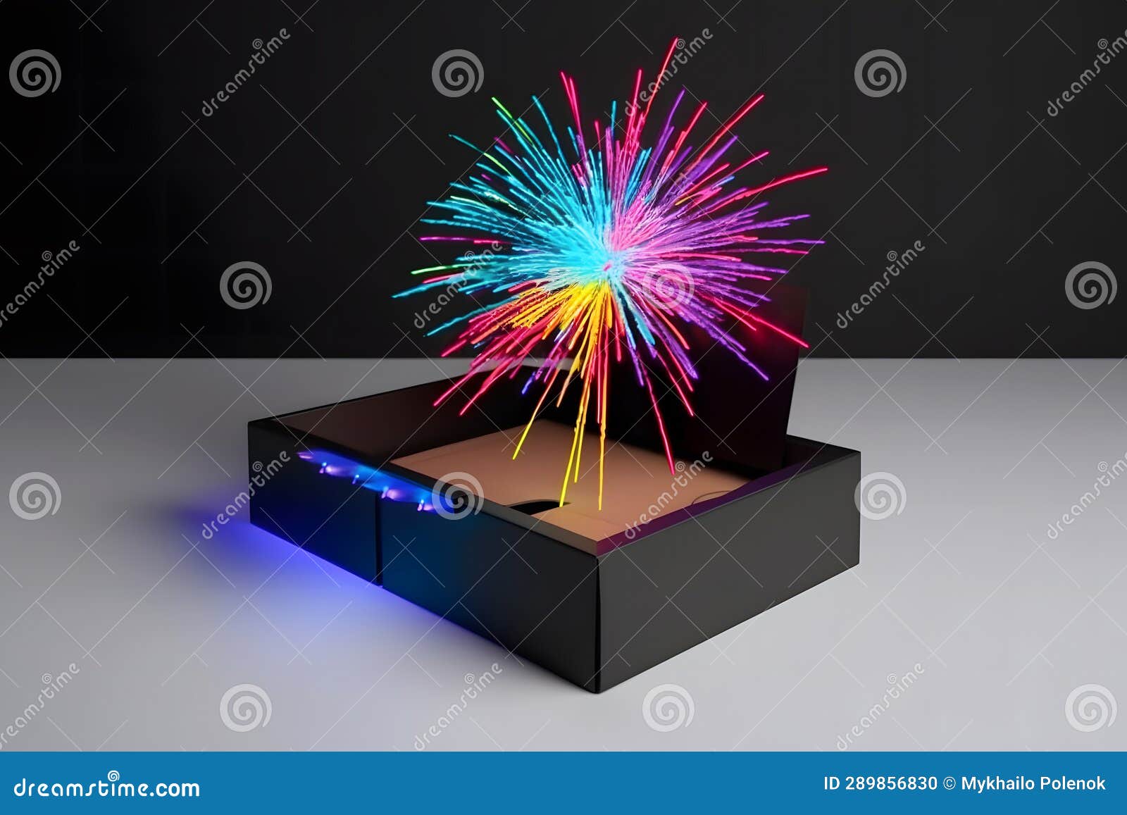 Gift Box on a Dark Magic Background with Light Bokeh. Festive