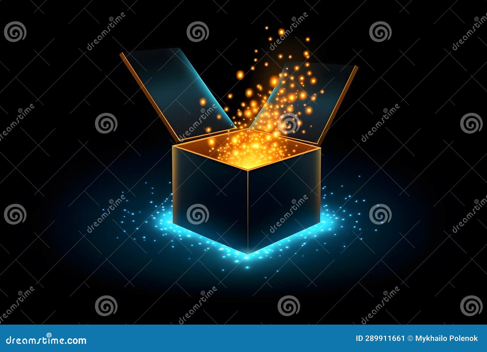 Gift Box on a Dark Magic Background with Light Bokeh. Festive