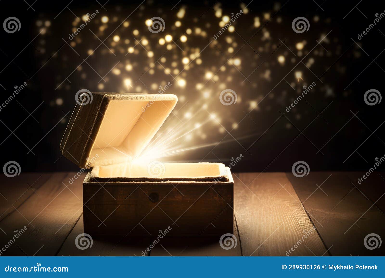 Gift Box on a Dark Magic Background with Light Bokeh. Festive