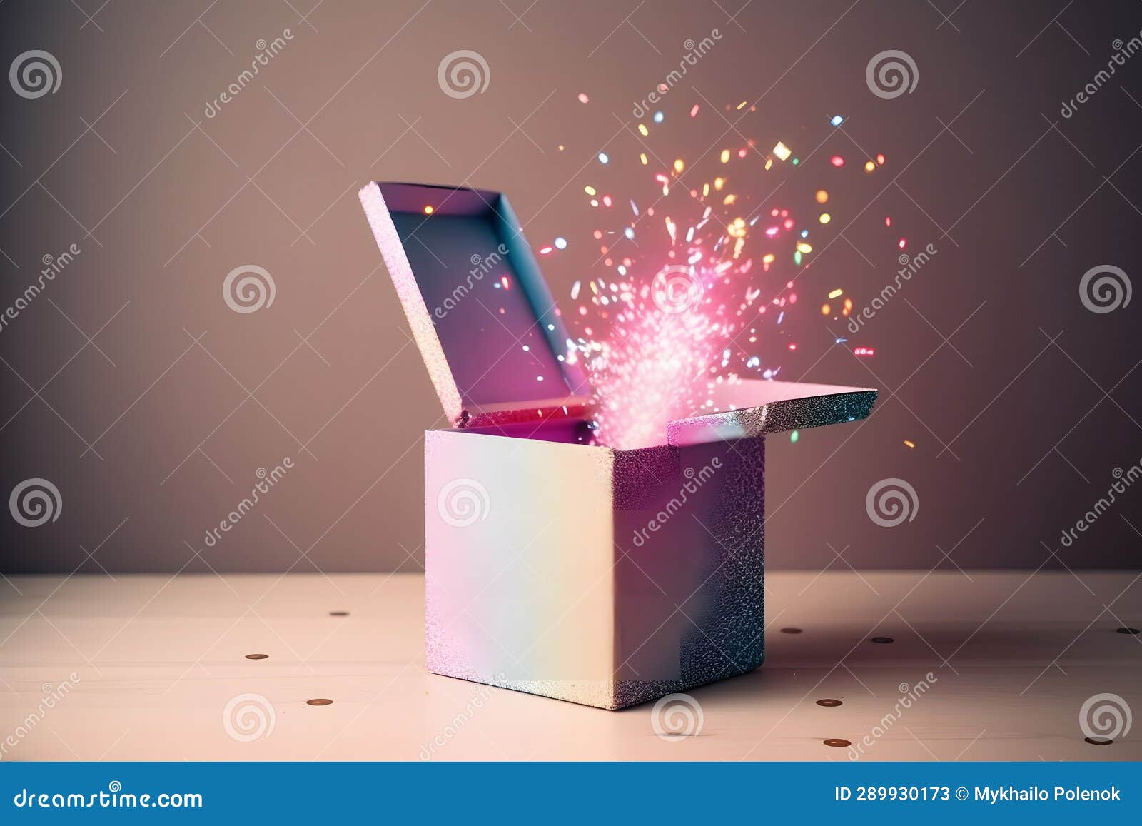 Gift Box on a Dark Magic Background with Light Bokeh. Festive