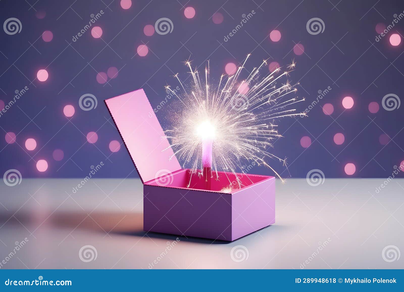 Gift Box on a Dark Magic Background with Light Bokeh. Festive