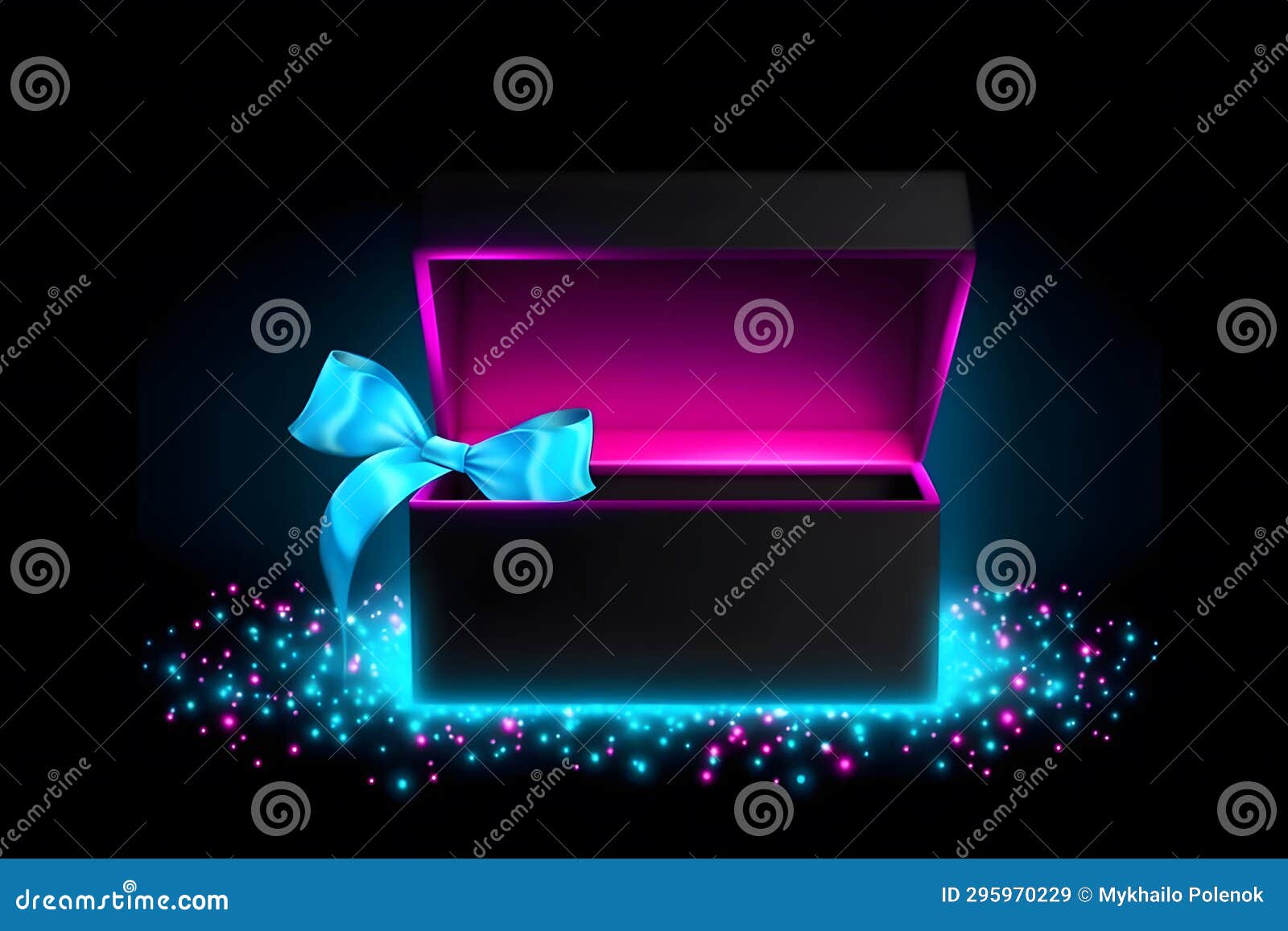 Gift Box on a Dark Magic Background with Light Bokeh. Festive