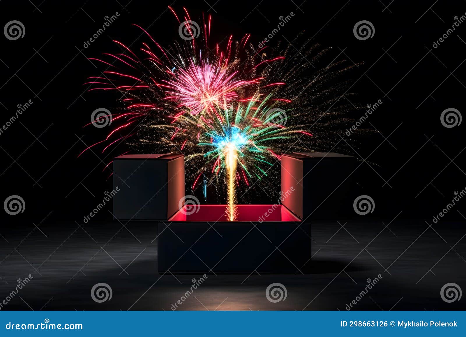 Gift Box on a Dark Magic Background with Light Bokeh. Festive