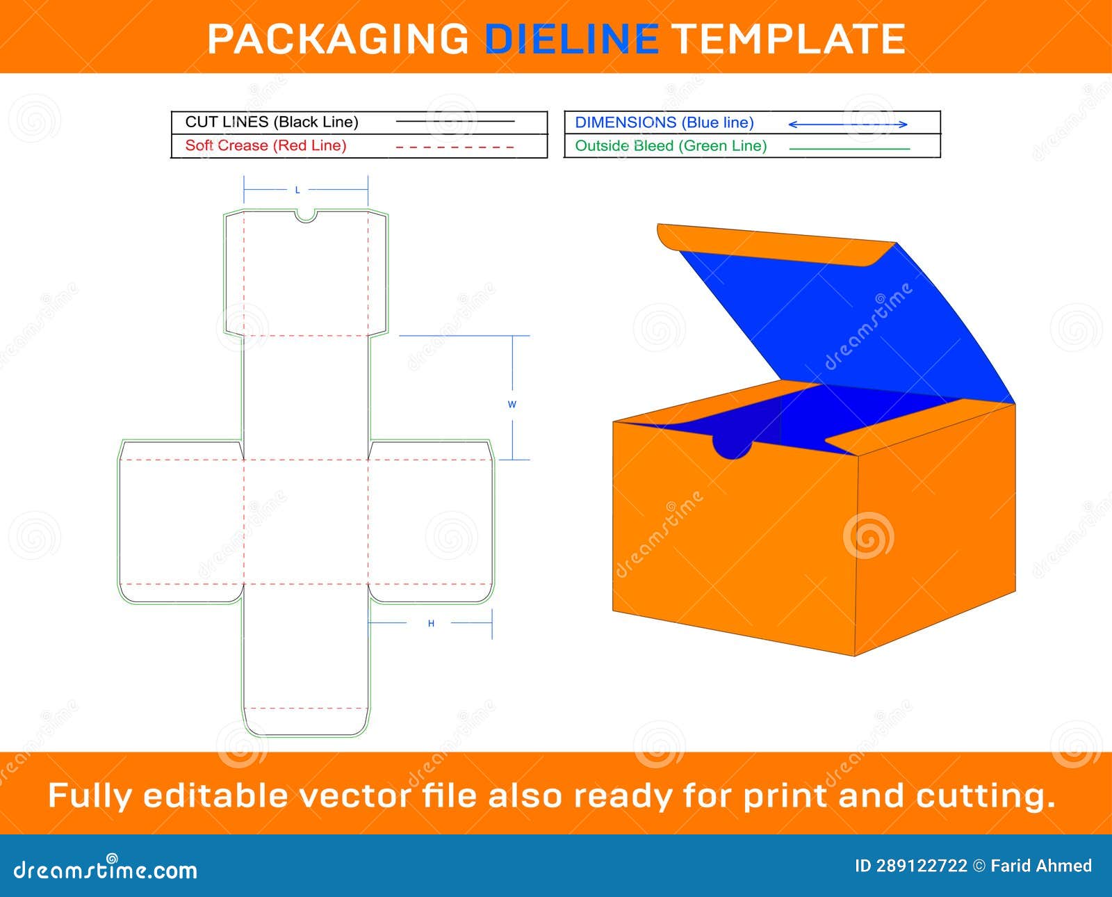 Gift Box, Dieline Template stock illustration. Illustration of packaging 289122722