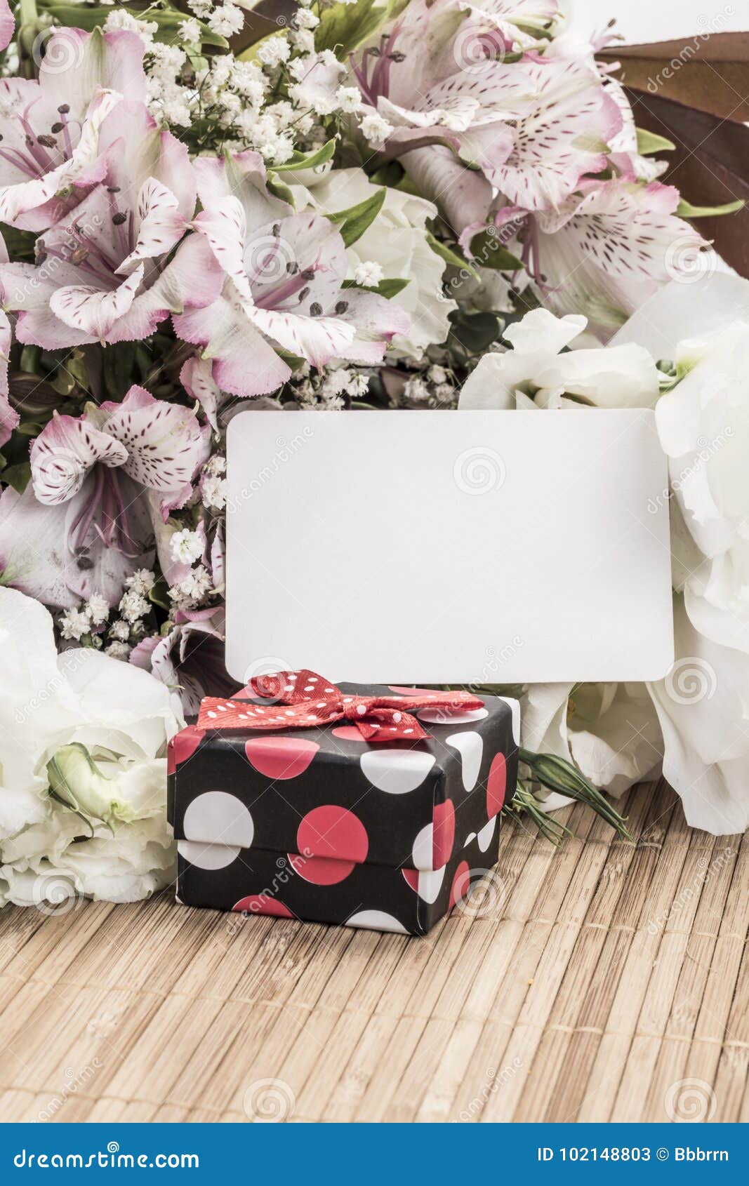 Gift Box And Flowers With An Empty Tag Stock Image Image