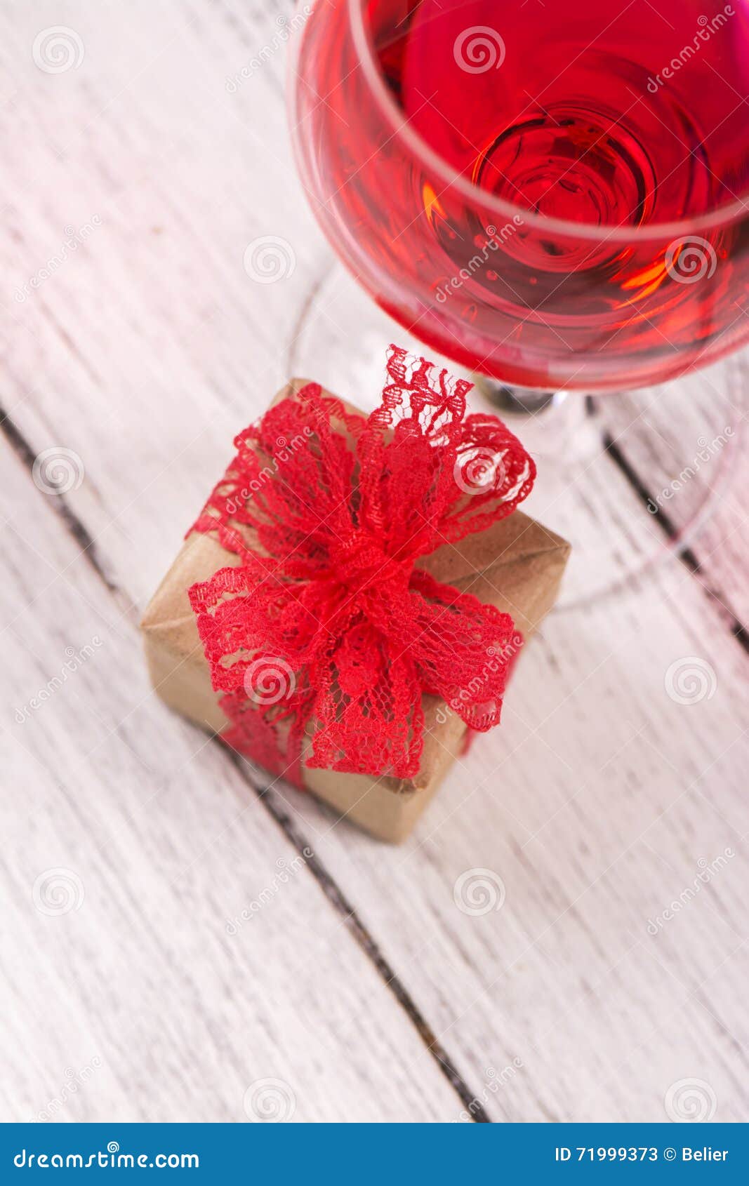 Gift Box and Glass of Pink Wine Stock Image Image of ribbon, craft 71999373