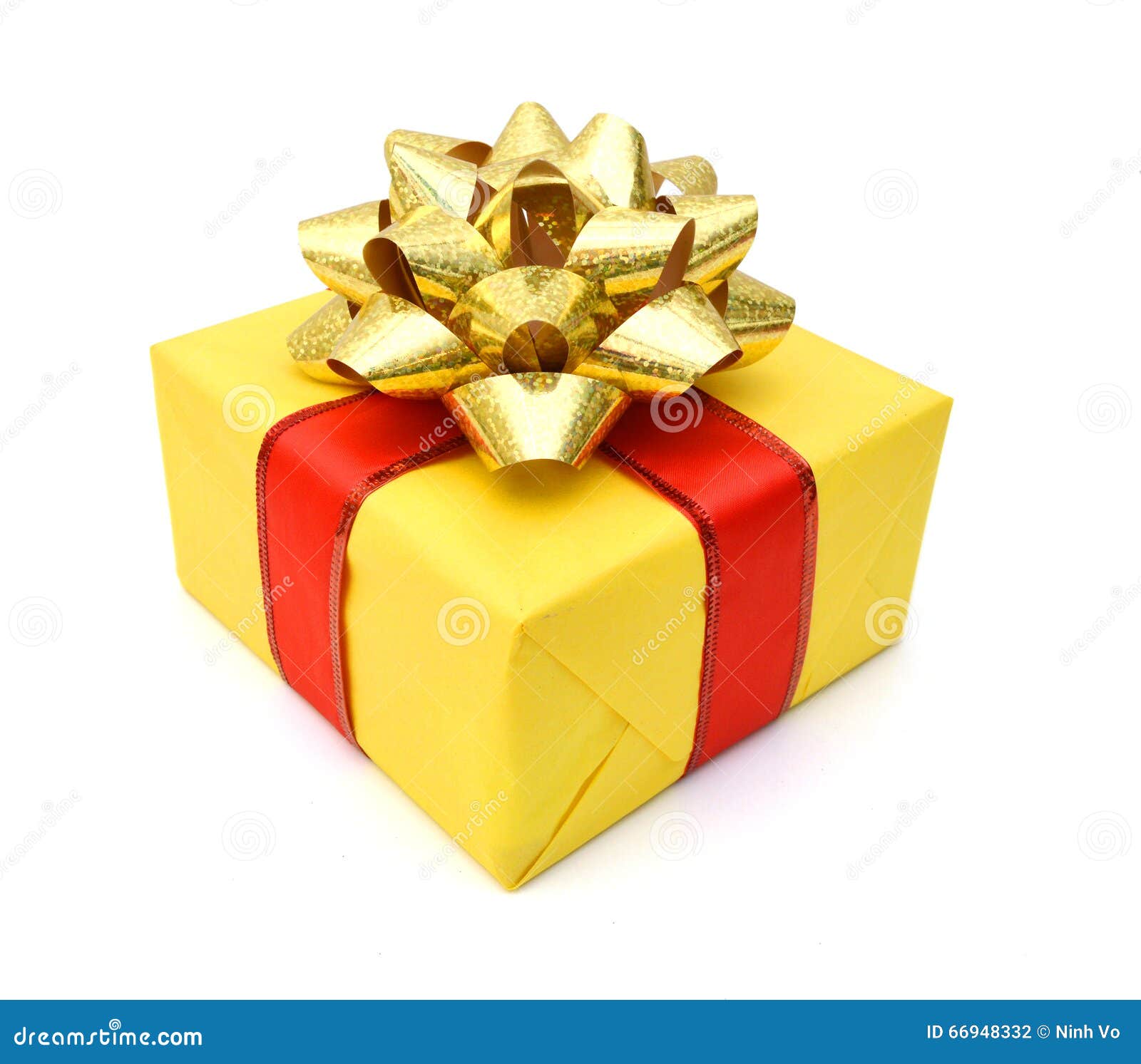 Gift box and gold bow stock photo. Image of decoration 66948332