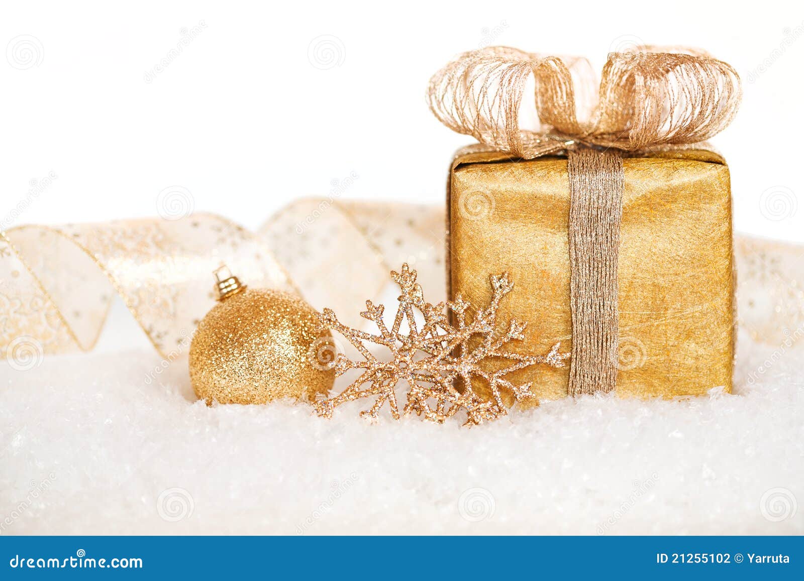 Gift Box and Gold Christmas Decorations Stock Photo Image of design, element 21255102